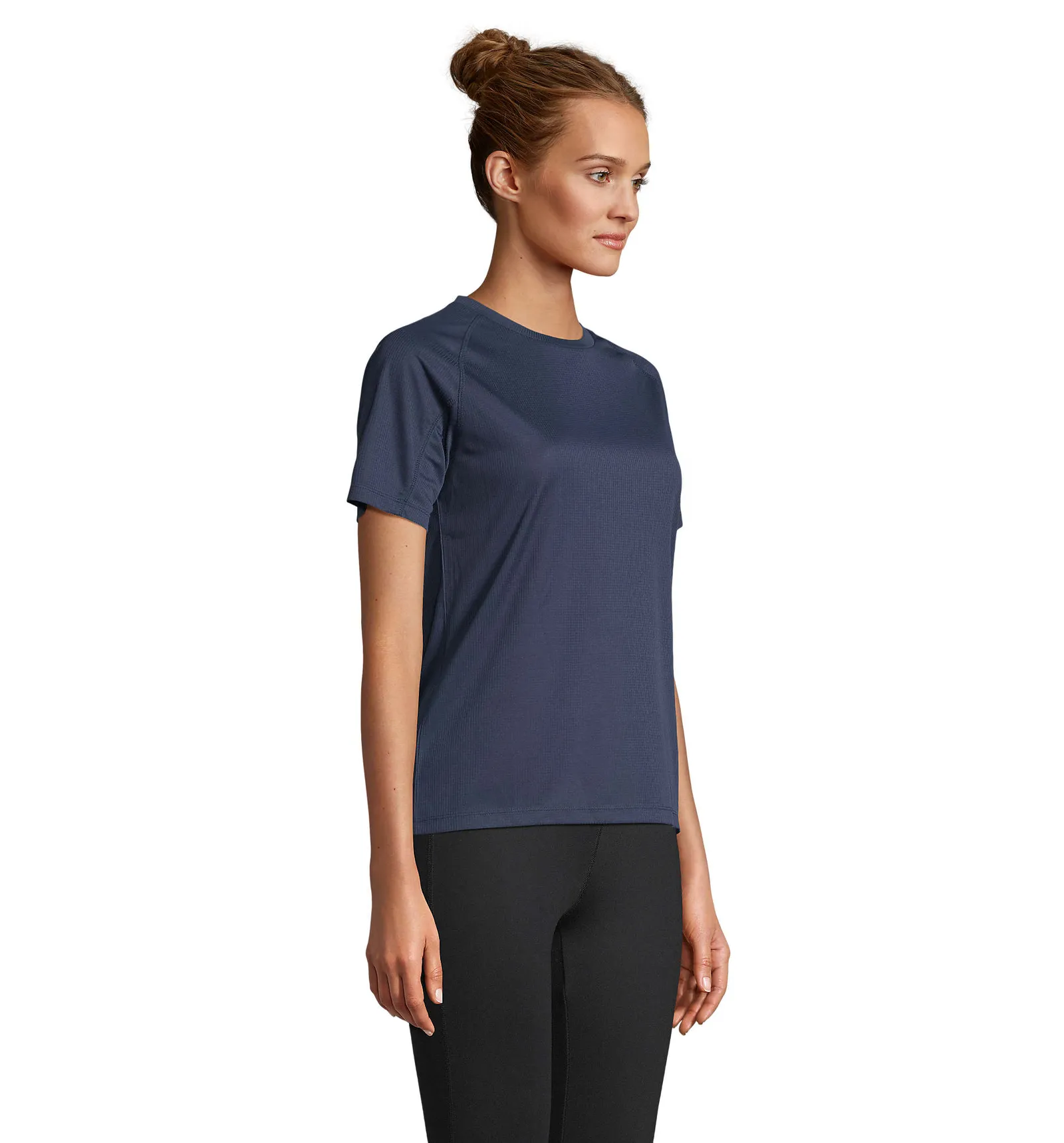 T-shirt tecnica SOL'S Vortex Women, French navy, su modello, lato