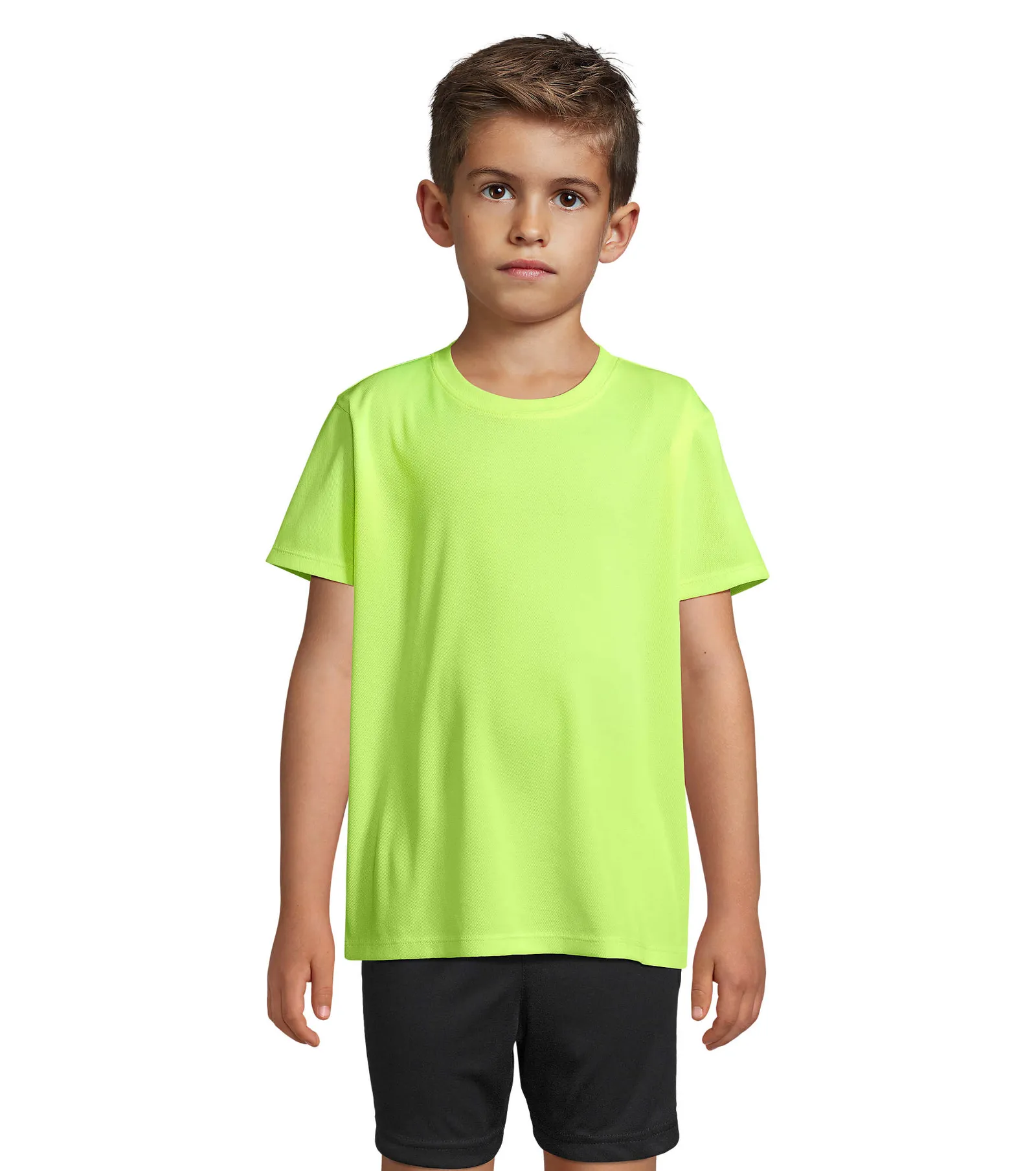 T-shirt tecnica SOL'S Sprint Kids, Neon yellow, su modello, fronte