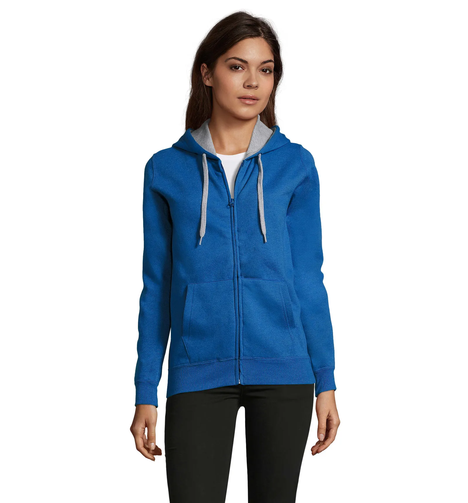 Felpa con zip e cappuccio SOL'S Soul Women, Royal blue, su modello, fronte