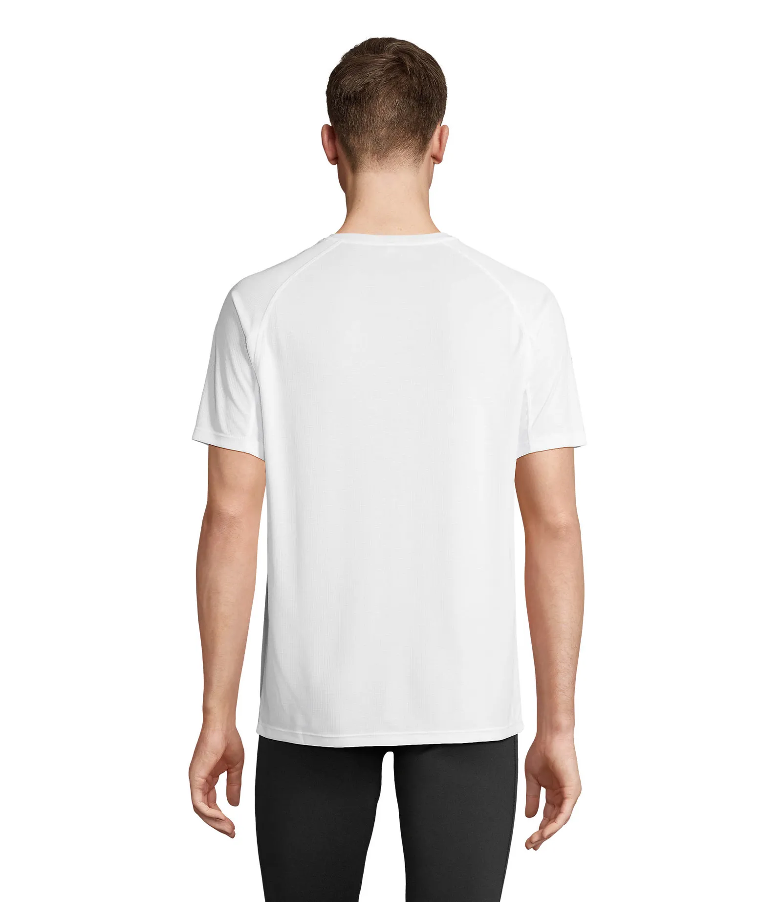 T-shirt tecnica SOL'S Vortex, White, su modello, retro