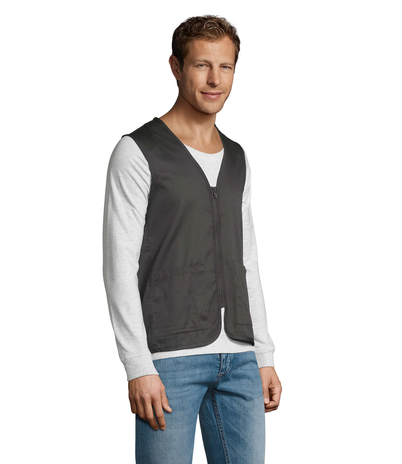 Gilet SOL'S Wallace, Charcoal grey, su modello, lato