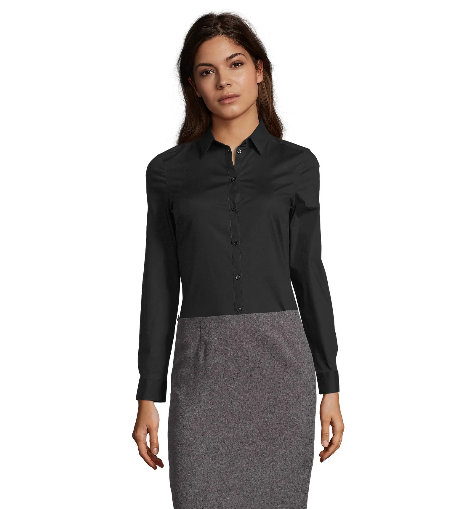 Camicia manica lunga SOL'S Blake Women, Black, su modello, fronte