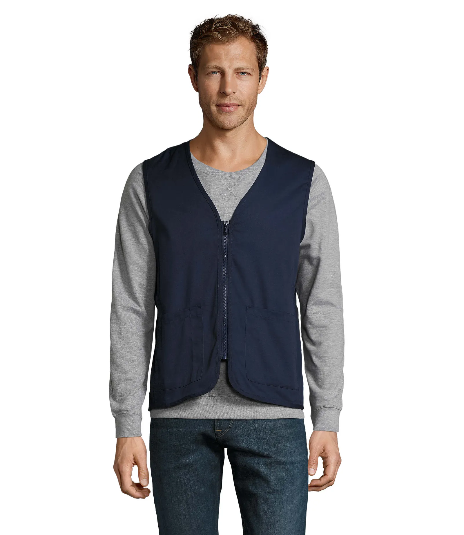 Gilet SOL'S Wallace, French navy, su modello, fronte