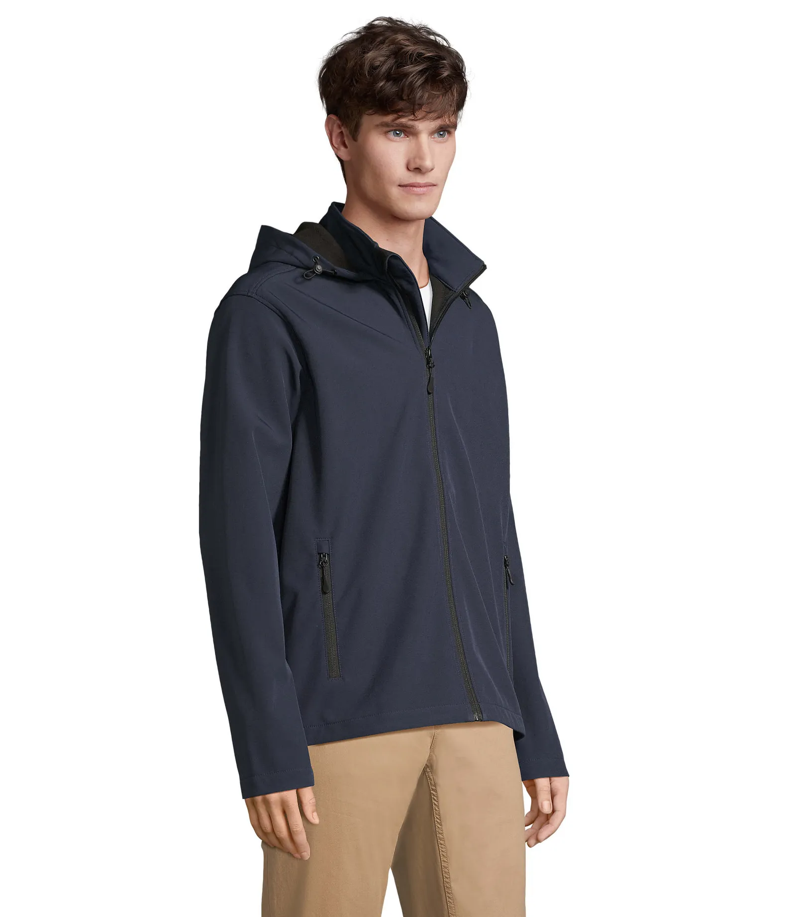 Softshell SOL'S Race Hooded Men, French navy, su modello, lato