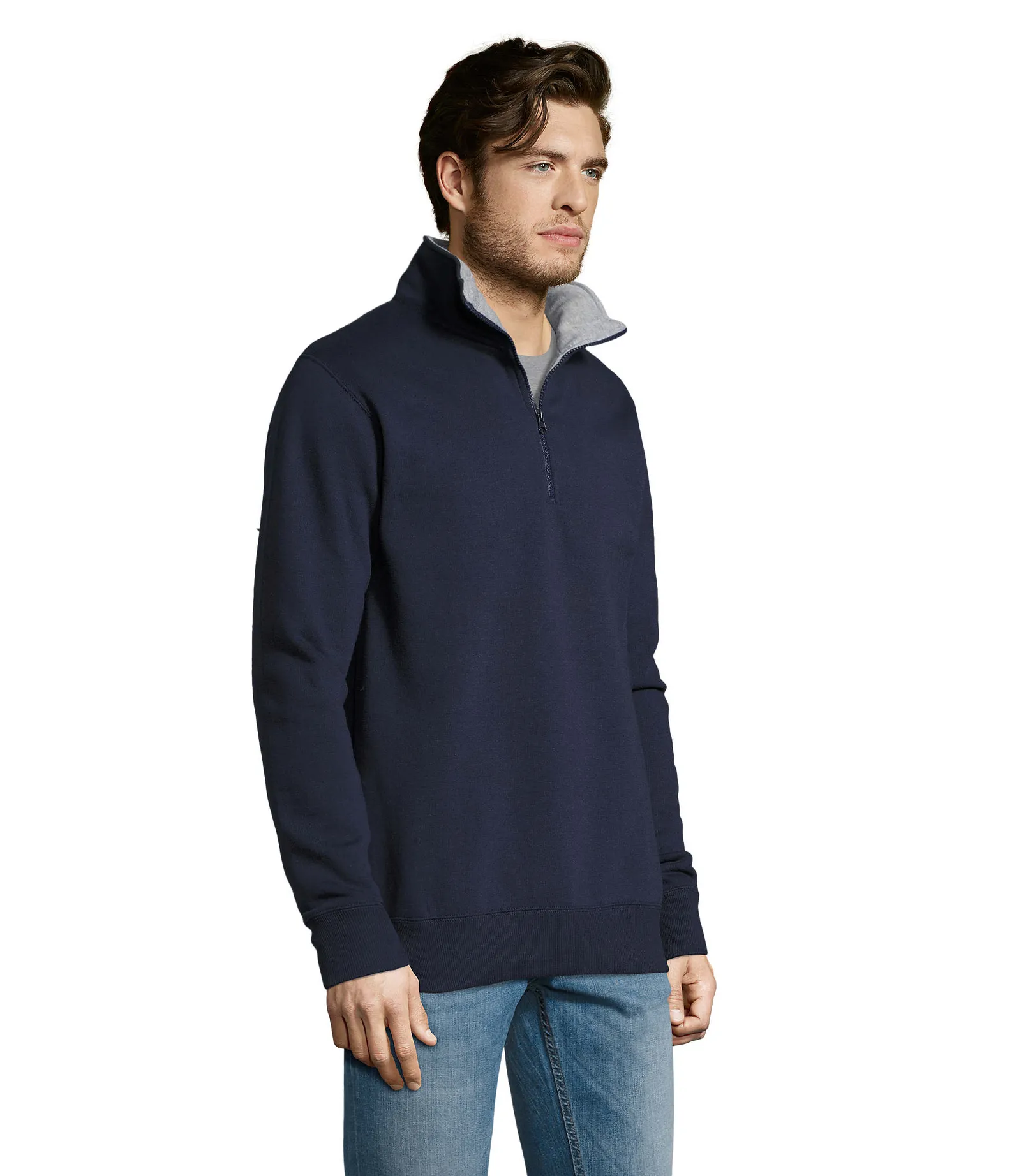 Felpa con zip SOL'S Scott, French navy, su modello, lato