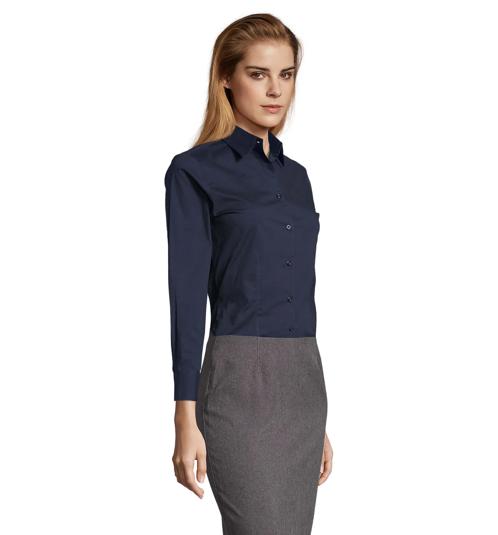 Camicia manica lunga SOL'S Eden, Dark blue, su modello, lato