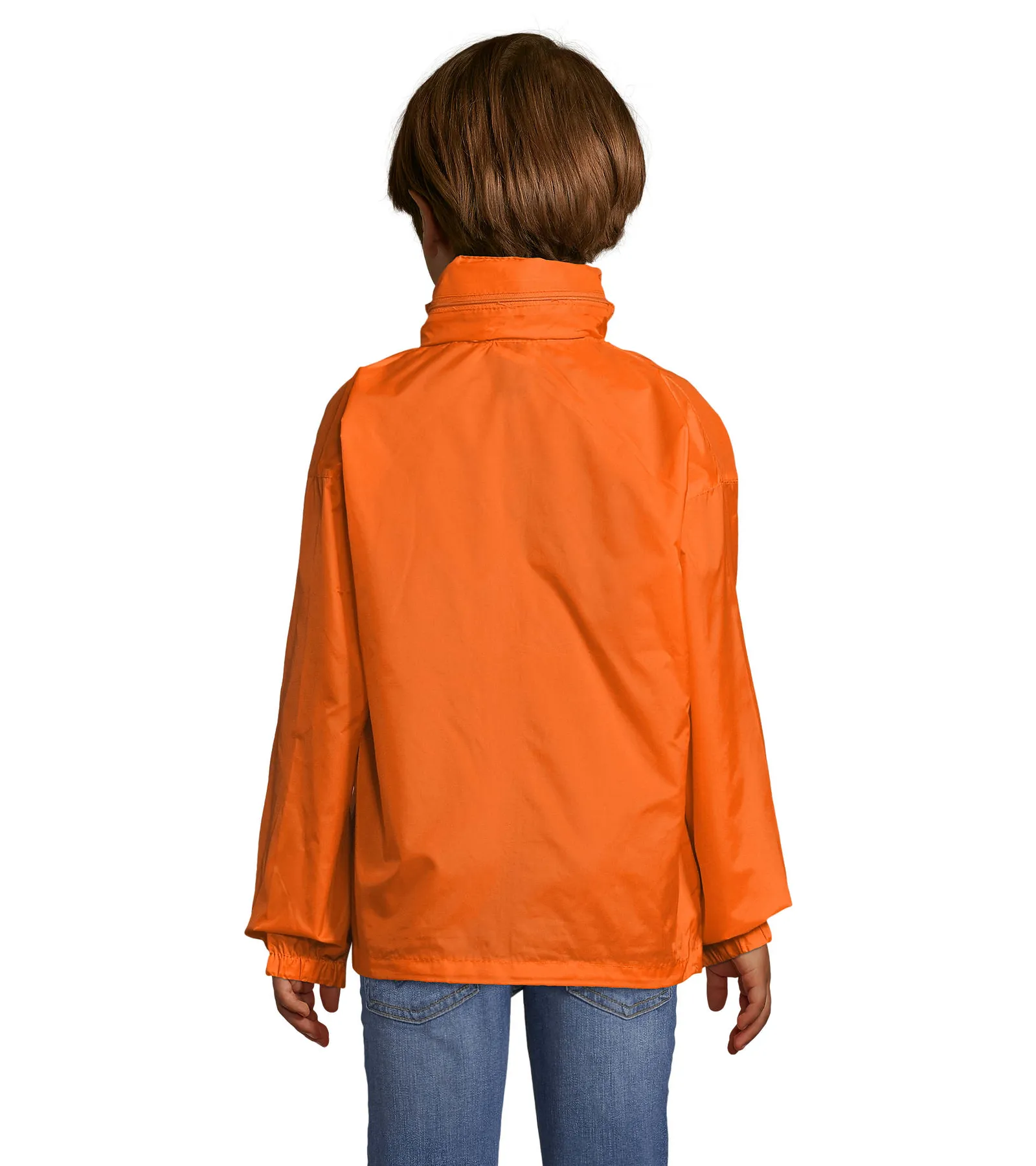 Giacca antivento SOL'S Surf Kids, Orange, su modello, retro