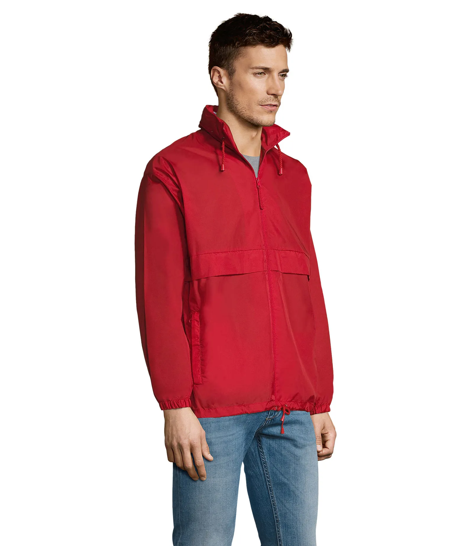 Giacca antivento SOL'S Surf, Red, su modello, lato