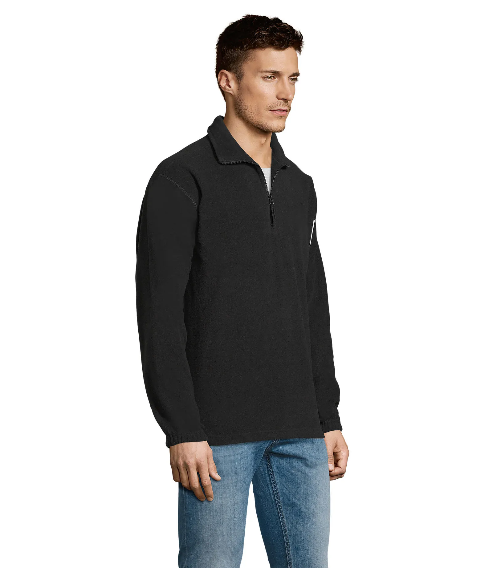 Felpa con zip SOL'S Ness, Black, su modello, lato