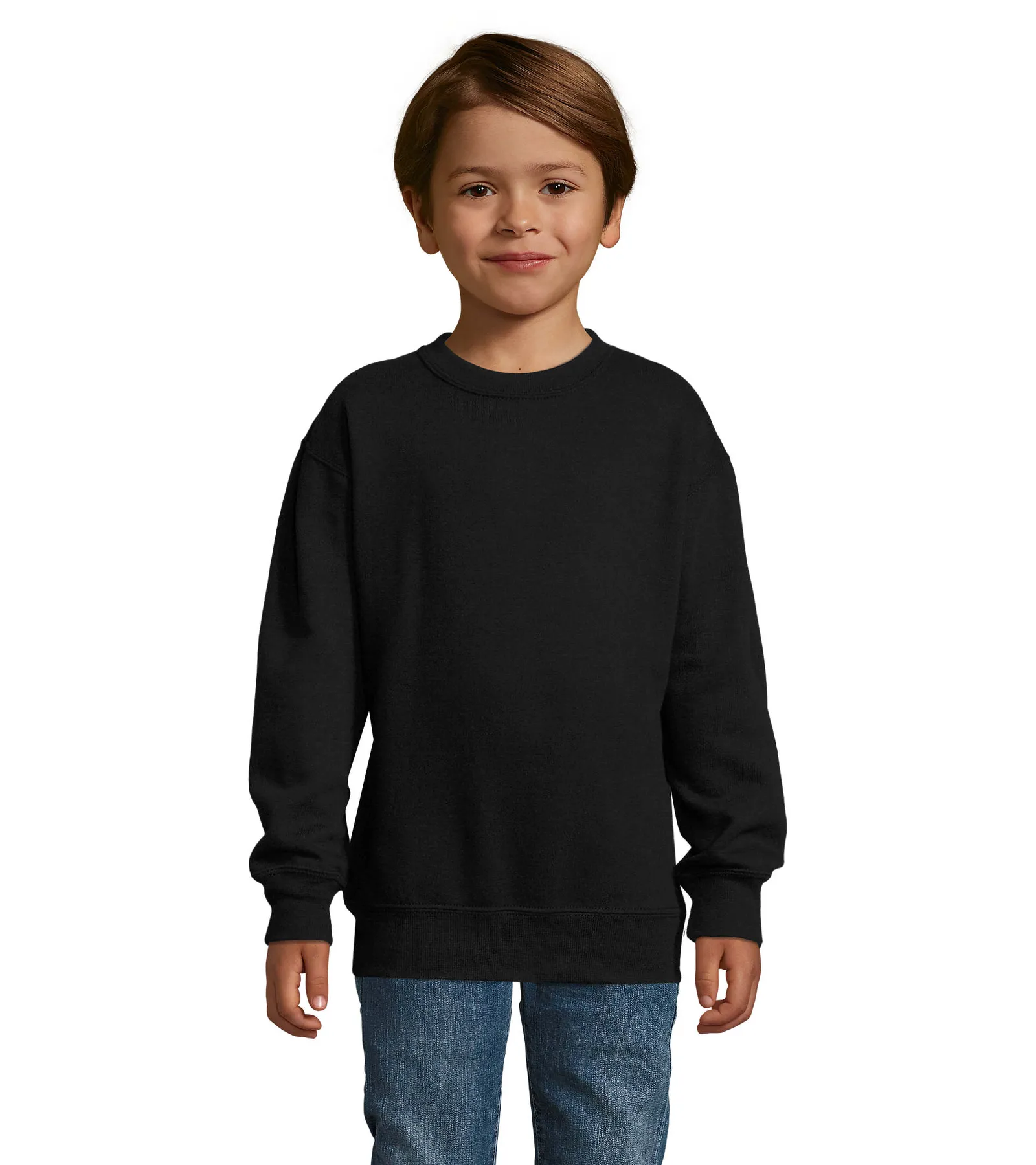 Felpa girocollo SOL'S New Supreme Kids, Black, su modello, fronte
