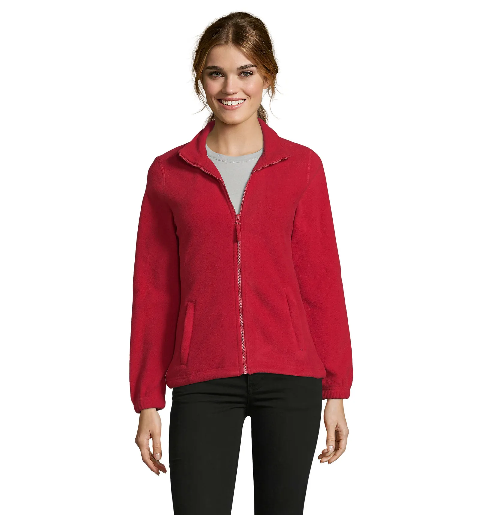 Pile SOL'S North Women, Red, su modello, fronte