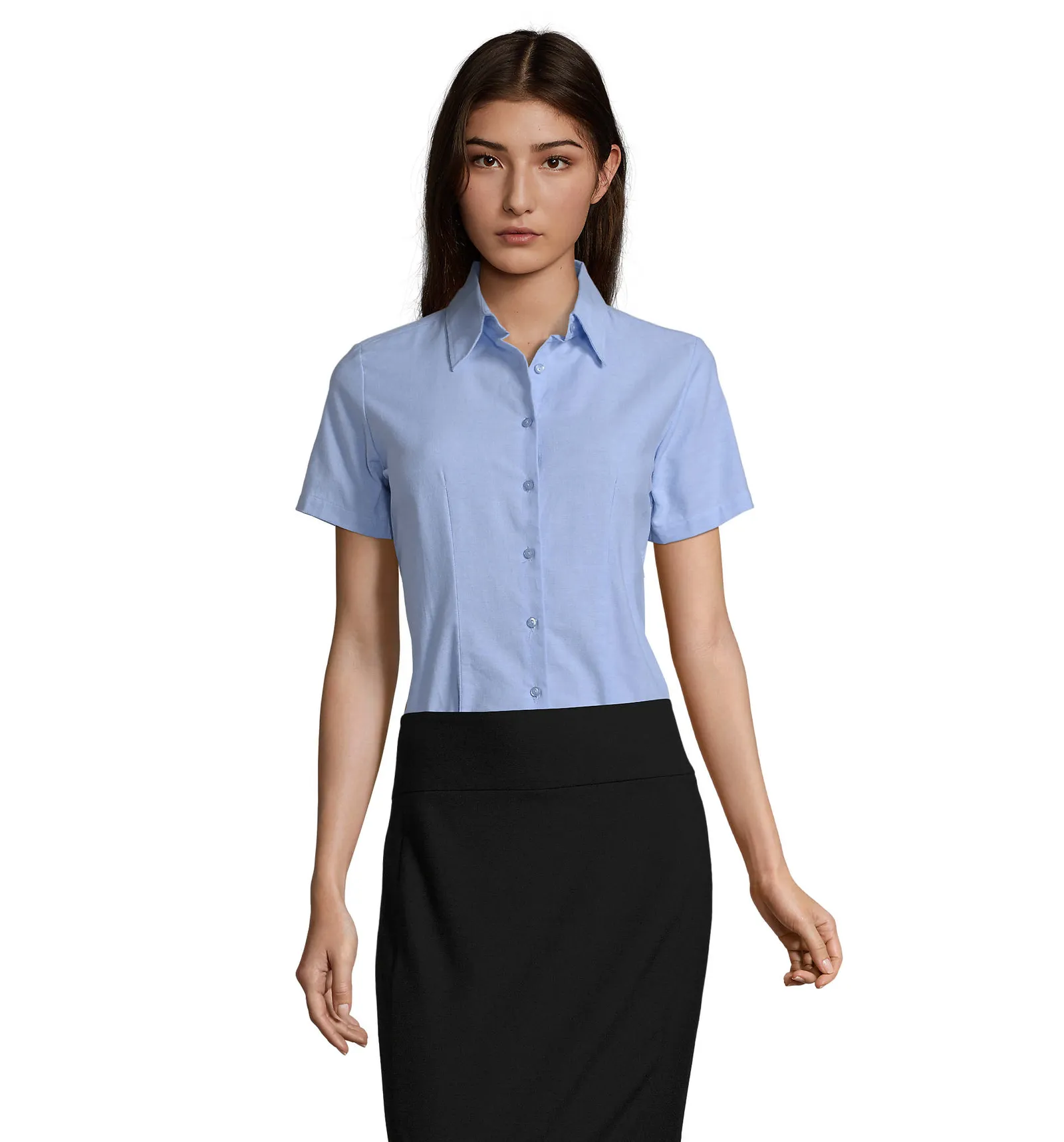 Camicia manica corta SOL'S Elite, Sky blue, su modello, fronte