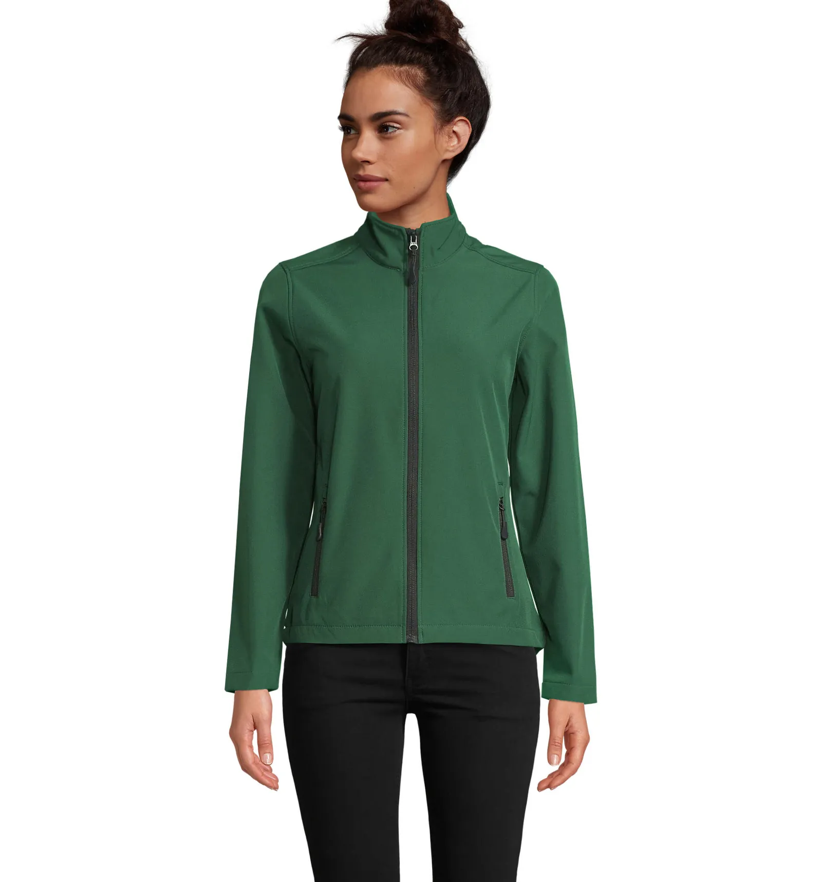 Softshell SOL'S Race Women, Bottle green, su modello, fronte