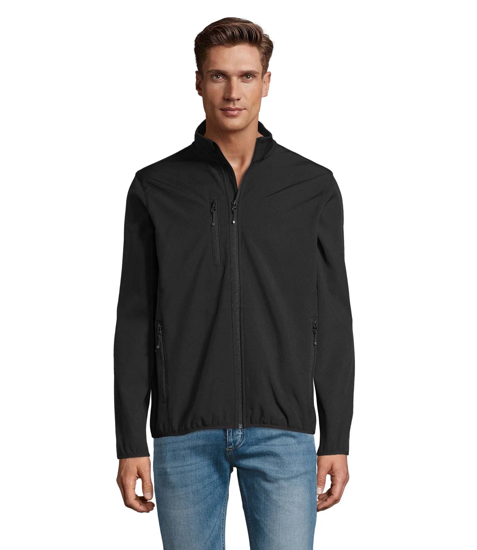 Softshell SOL'S Radian Men, Black, su modello, fronte