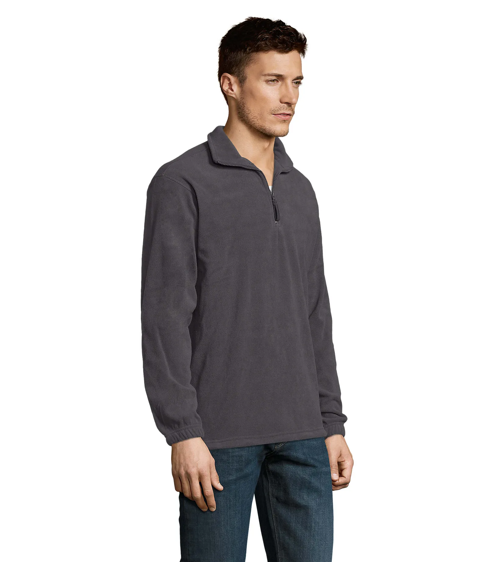 Felpa con zip SOL'S Ness, Charcoal grey, su modello, lato