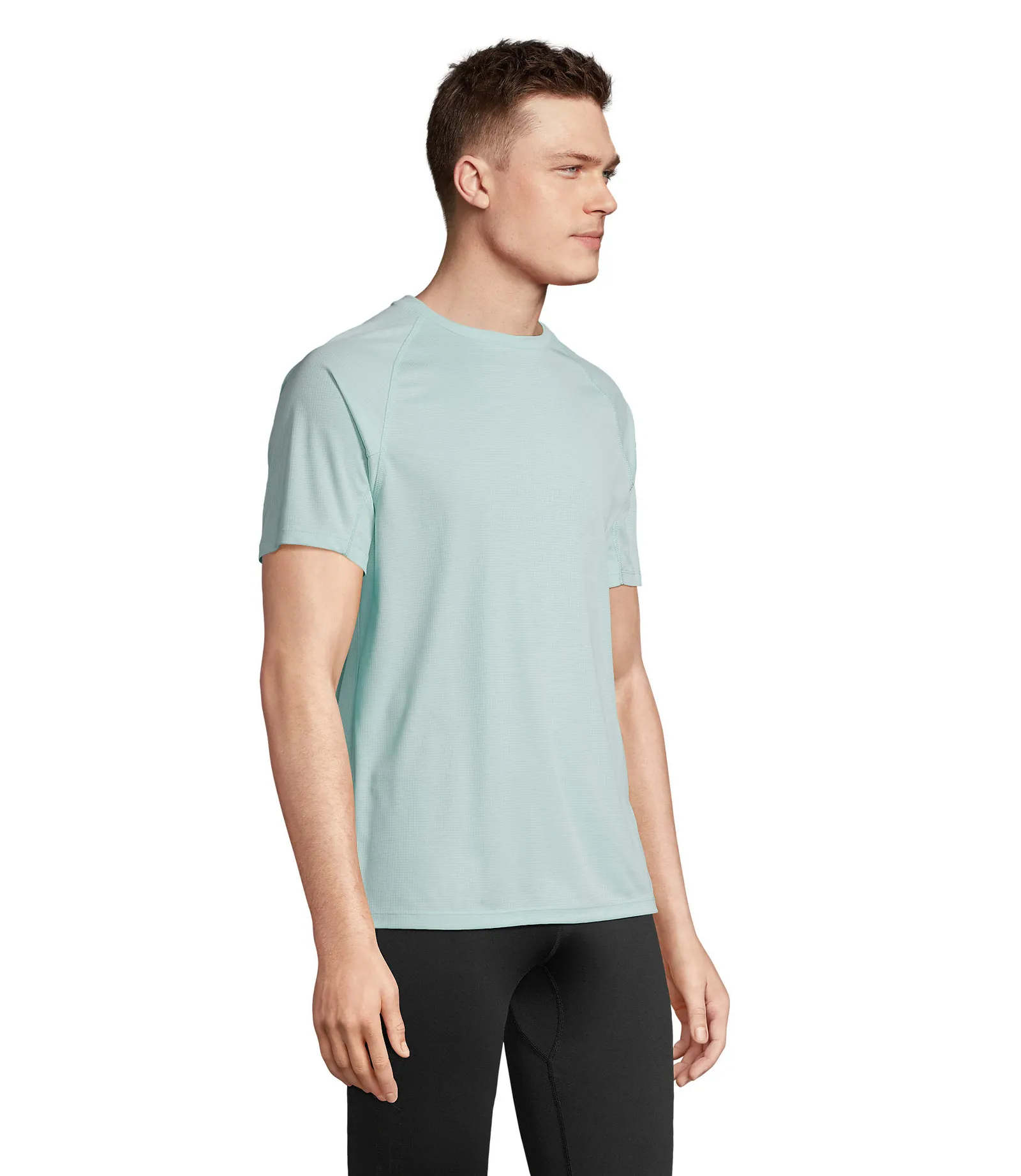 T-shirt tecnica SOL'S Vortex, Arctic blue, su modello, lato