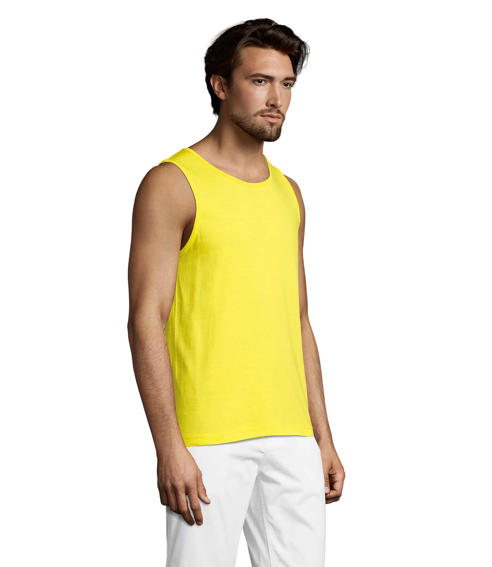 Canotta SOL'S Justin, Lemon, su modello, lato