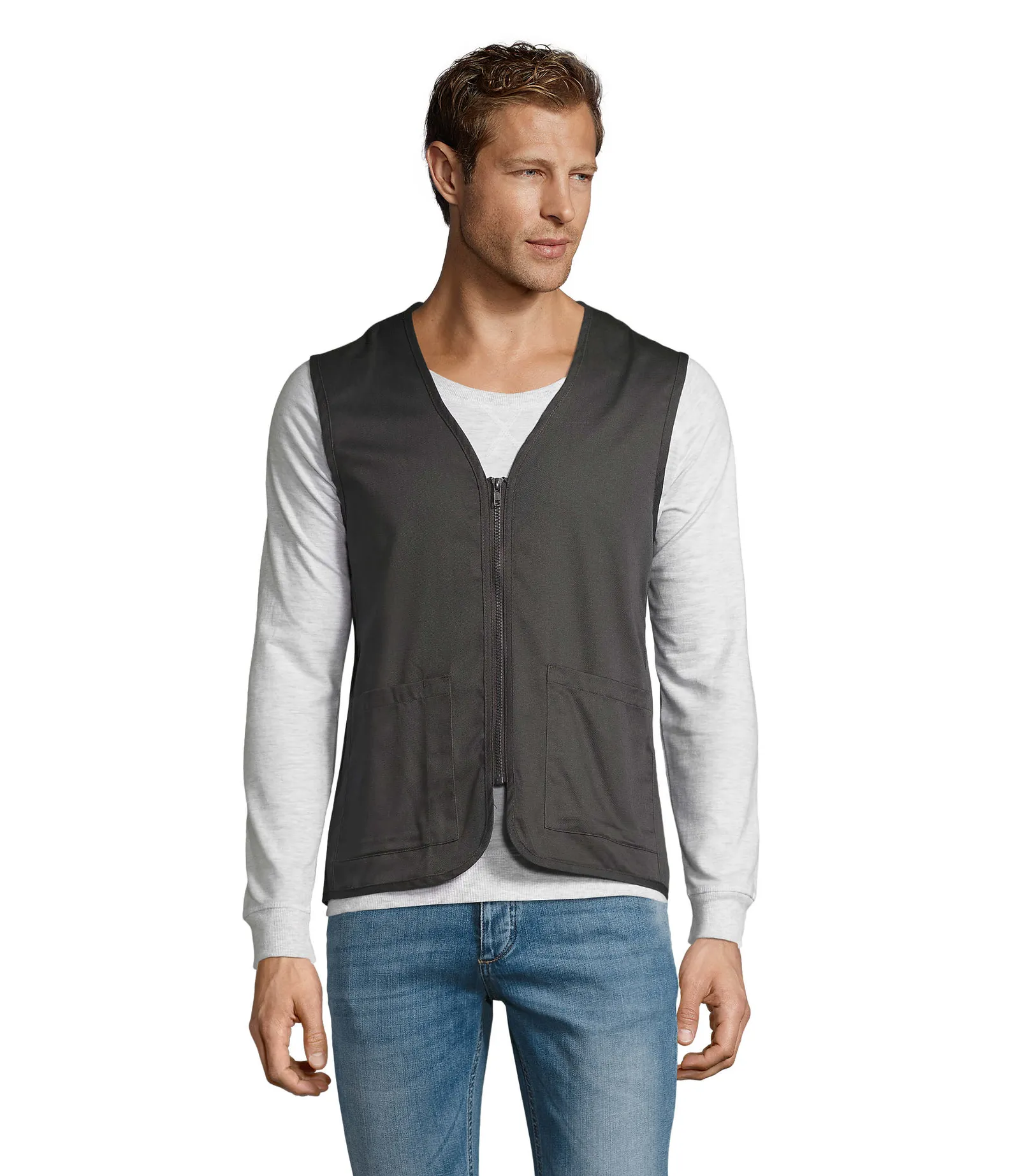 Gilet SOL'S Wallace, Charcoal grey, su modello, fronte