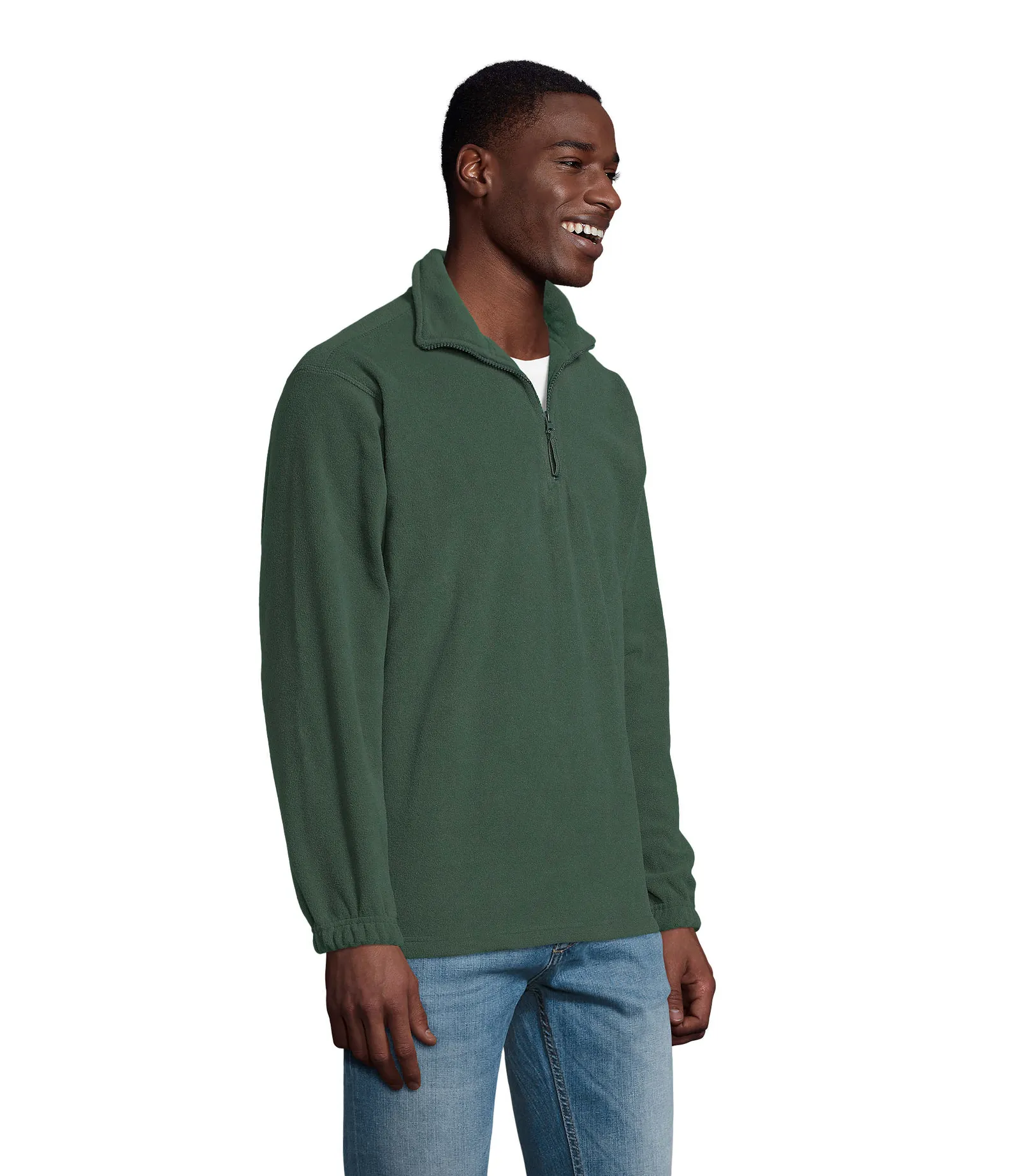 Felpa con zip SOL'S Ness, Fir green, su modello, lato