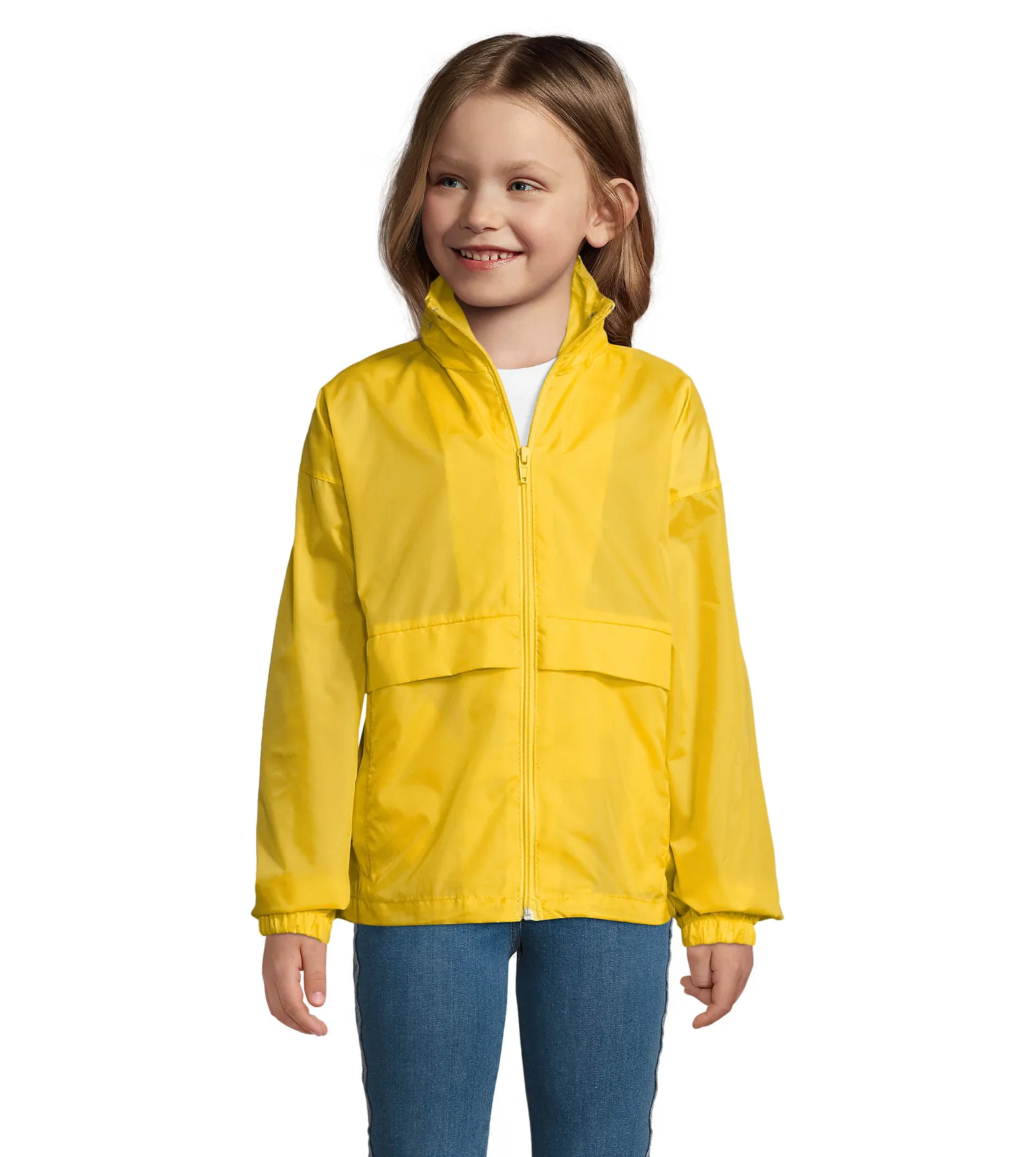 Giacca antivento SOL'S Surf Kids, Gold, su modello, fronte
