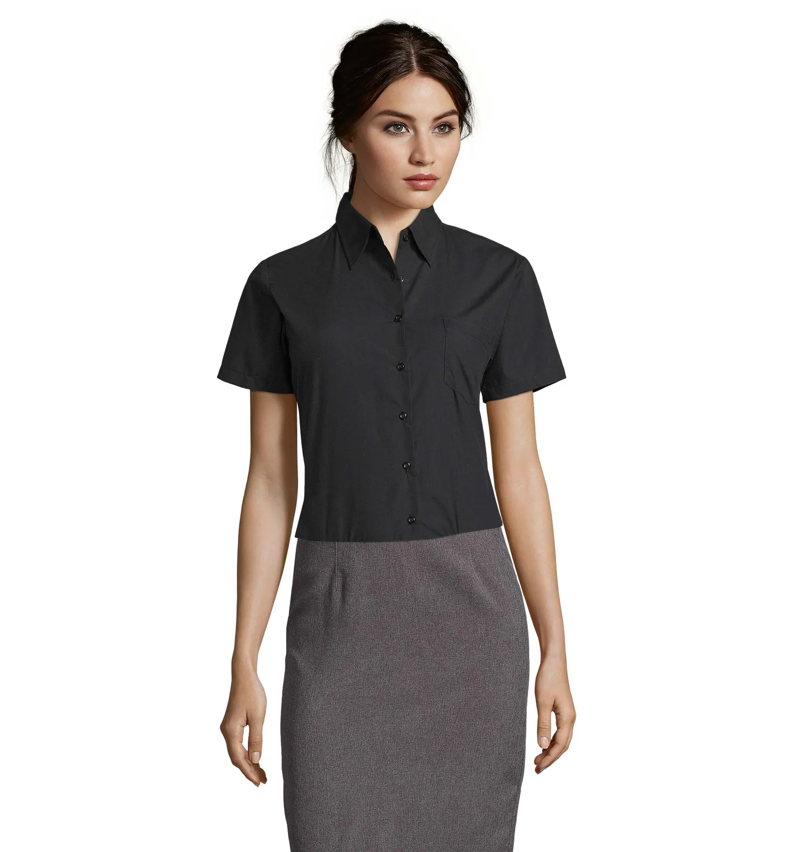 Camicia manica corta SOL'S Escape, Black, su modello, fronte