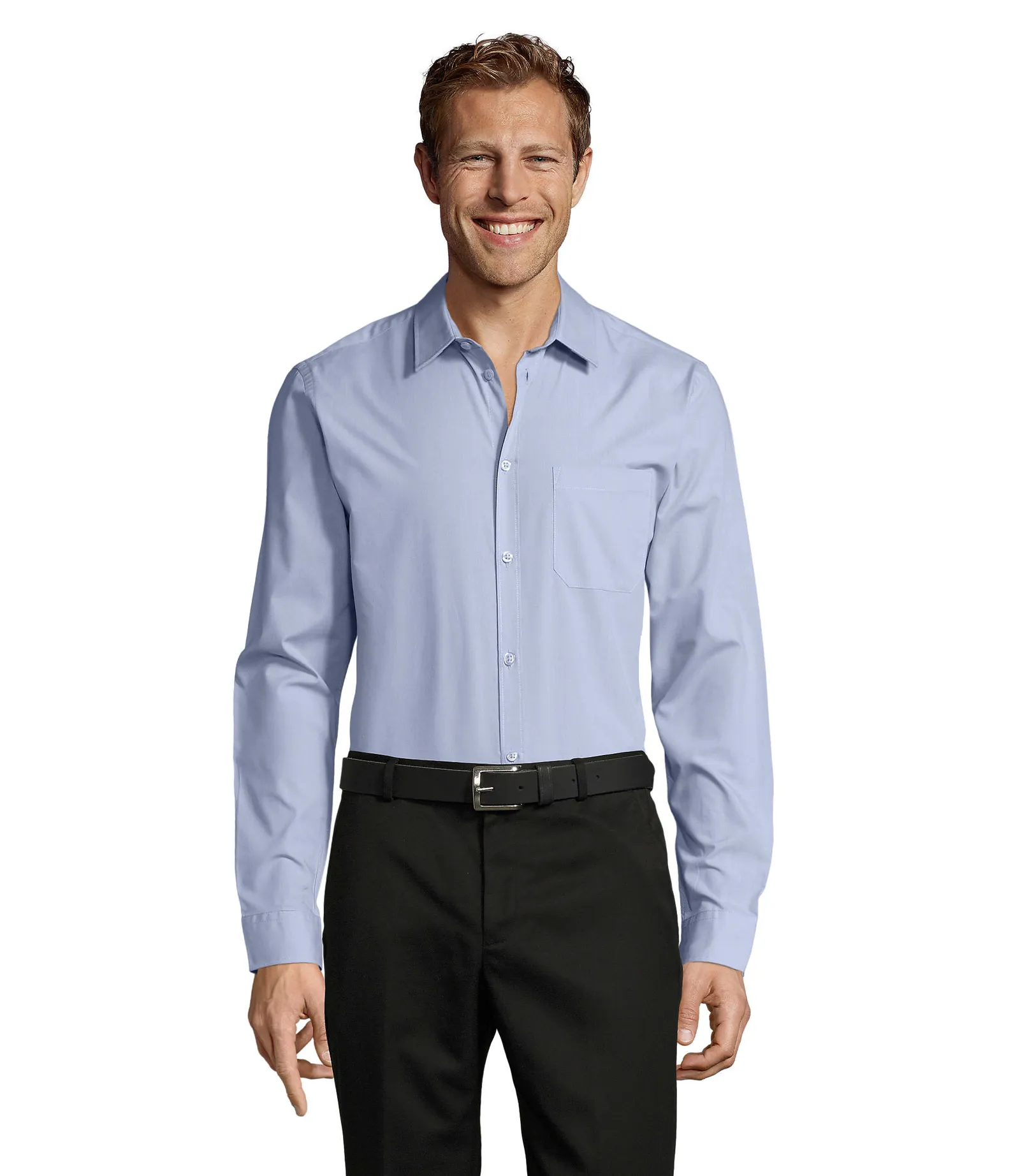 Camicia manica lunga SOL'S Baltimore Fit, Sky blue, su modello, fronte
