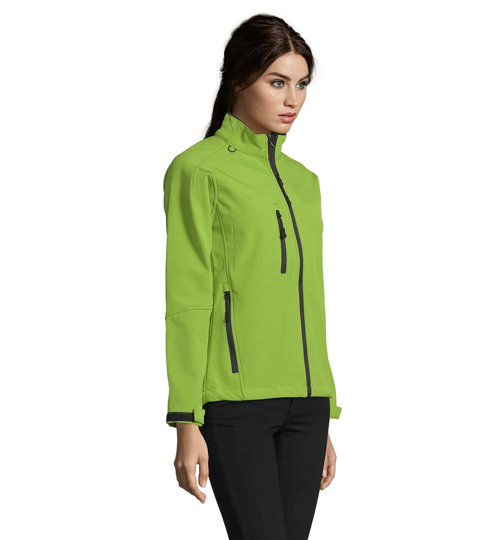 Softshell SOL'S Roxy, Green absinthe, su modello, lato