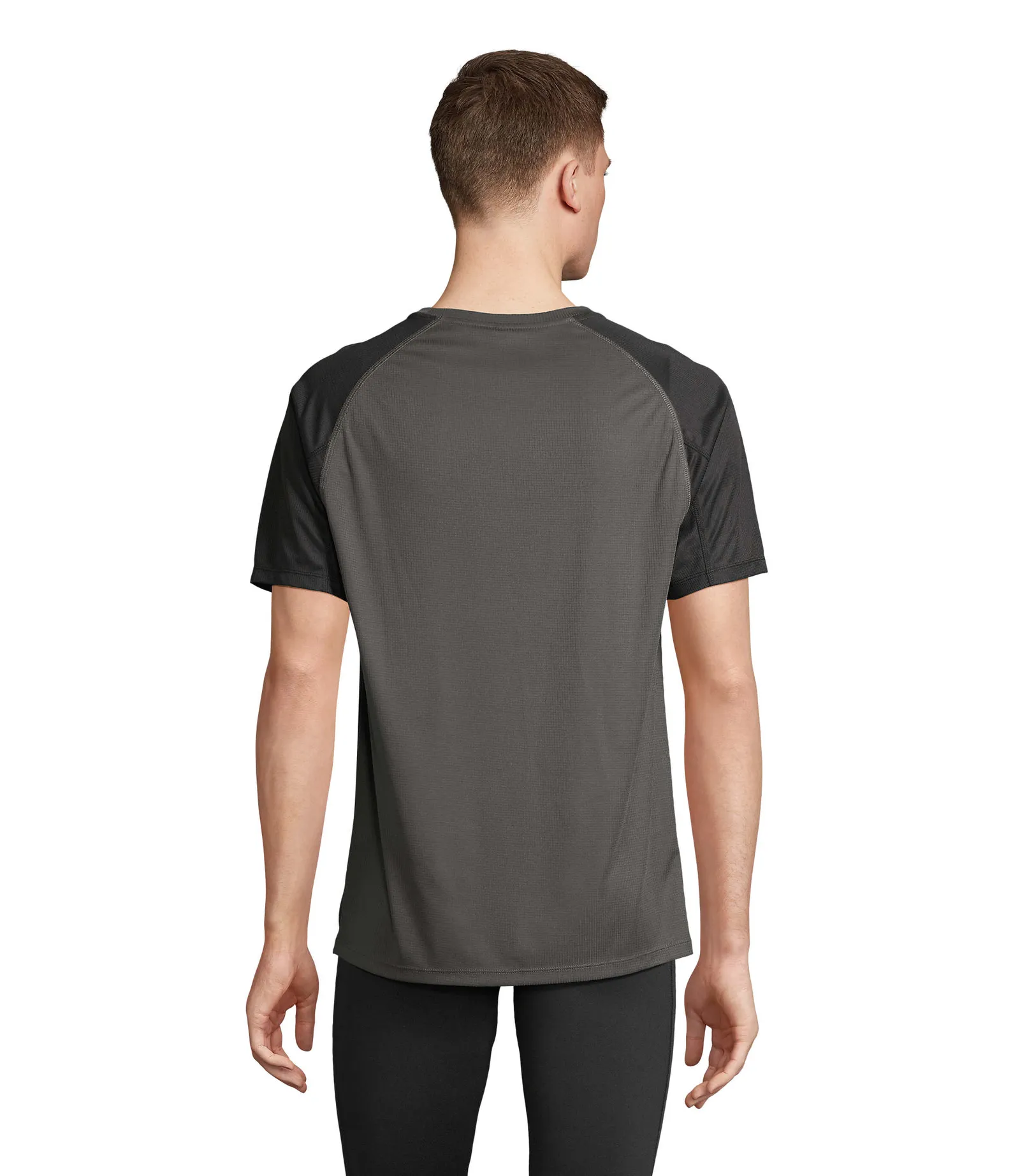 T-shirt tecnica SOL'S Vortex, Black/antrachite, su modello, retro