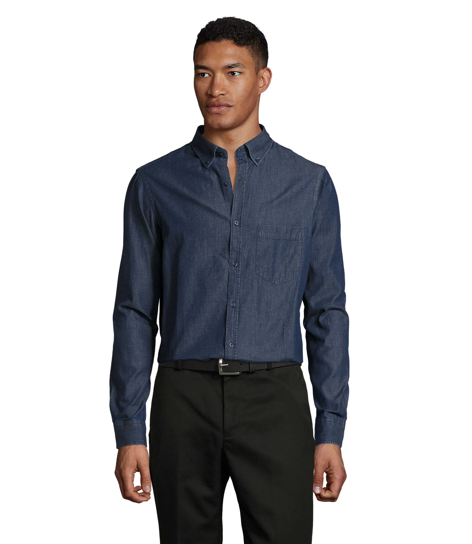 Camicia manica lunga SOL'S Barry Men, Raw denim, su modello, fronte