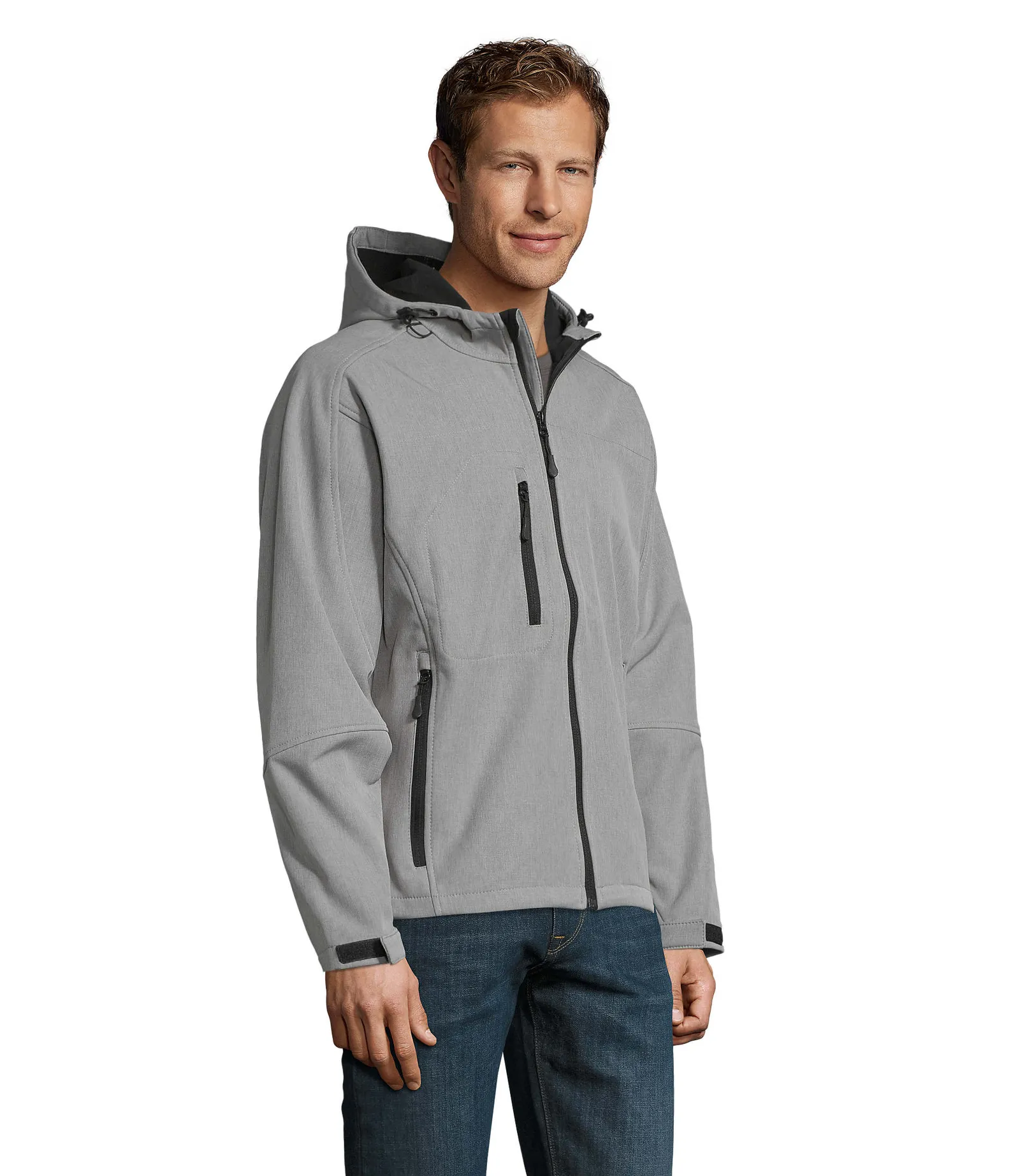 Softshell SOL'S Replay Men, Grey melange, su modello, lato