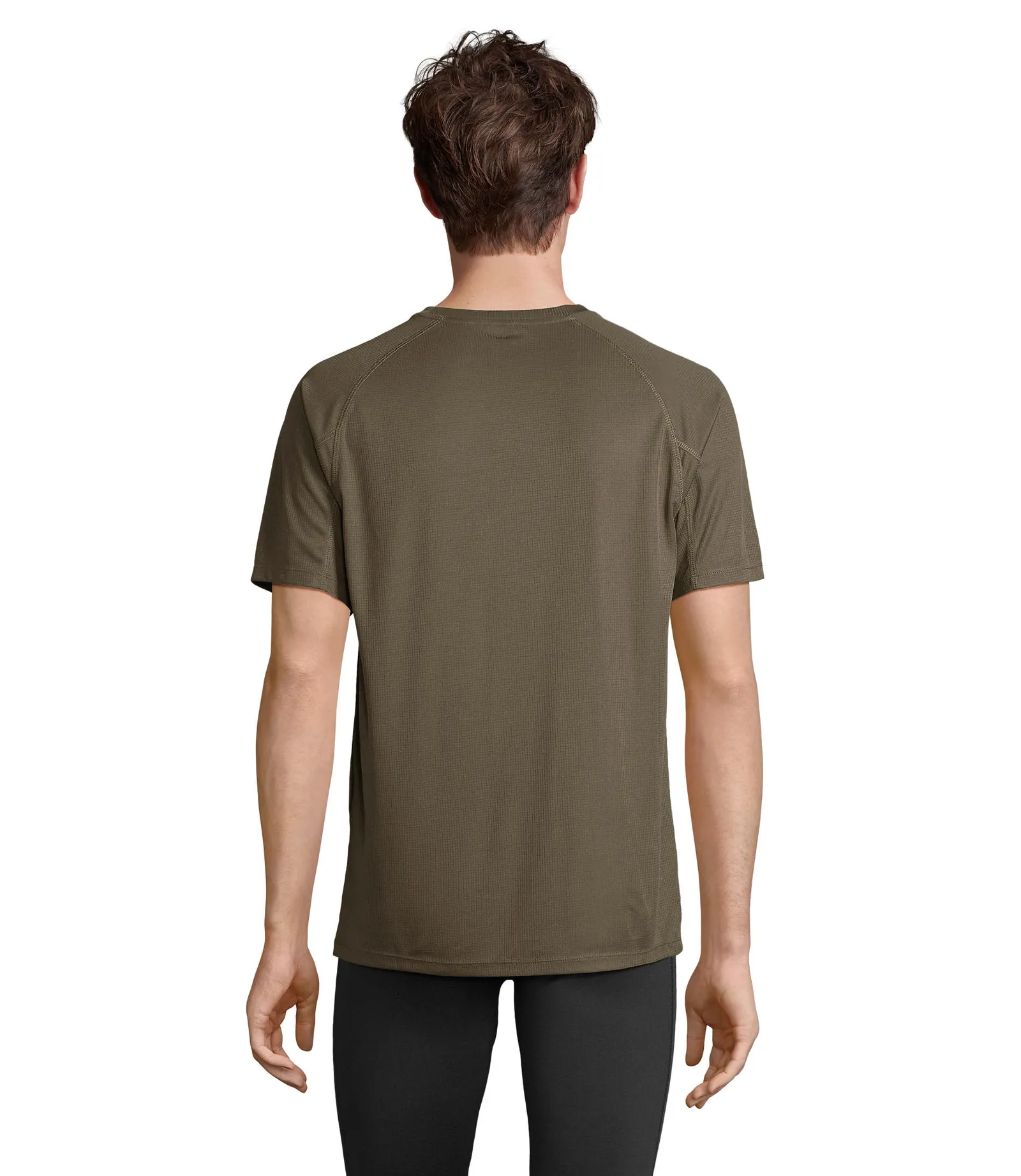 T-shirt tecnica SOL'S Vortex, Army, su modello, retro
