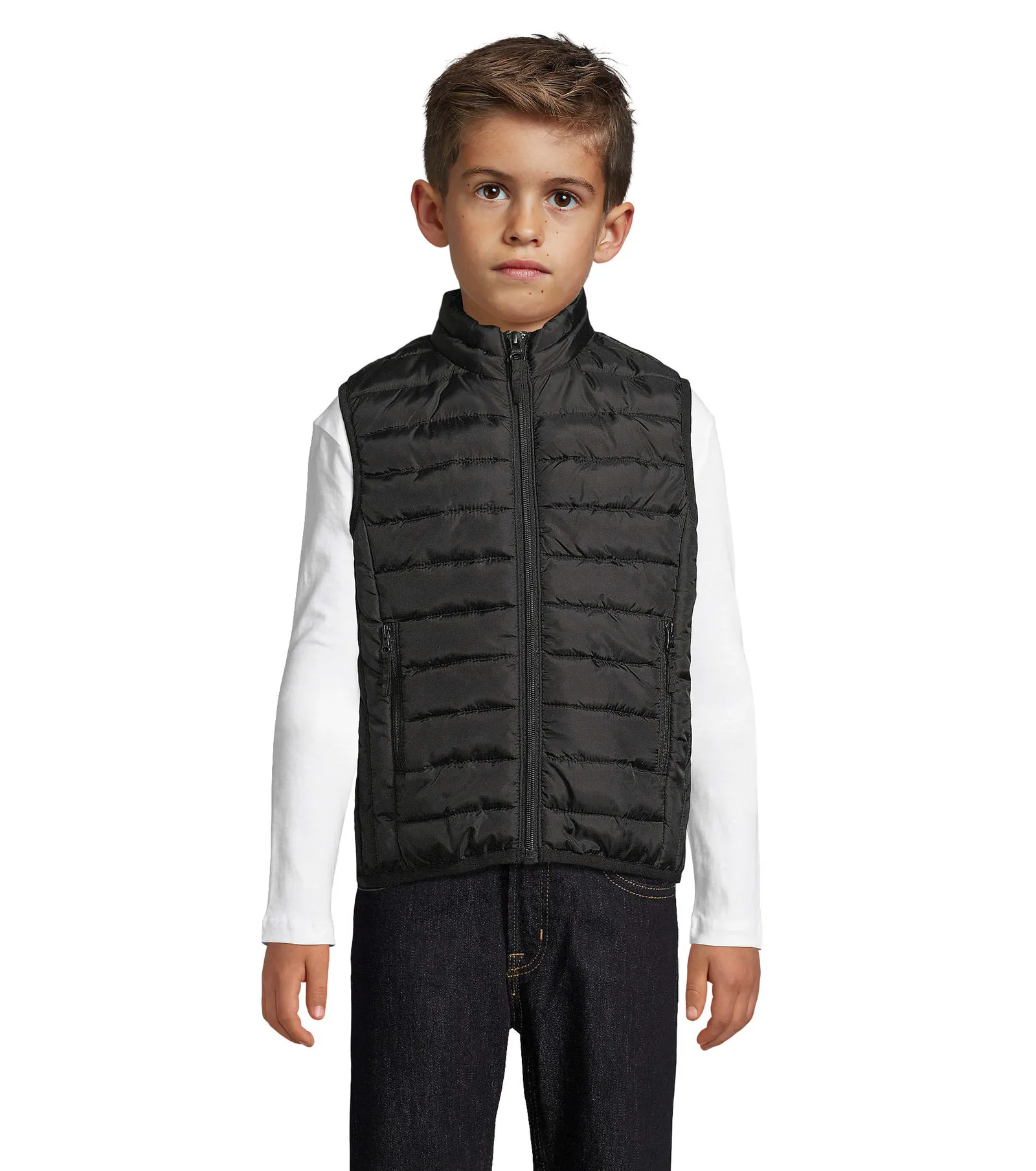 Gilet SOL'S Stream BW Kids, Black, su modello, fronte