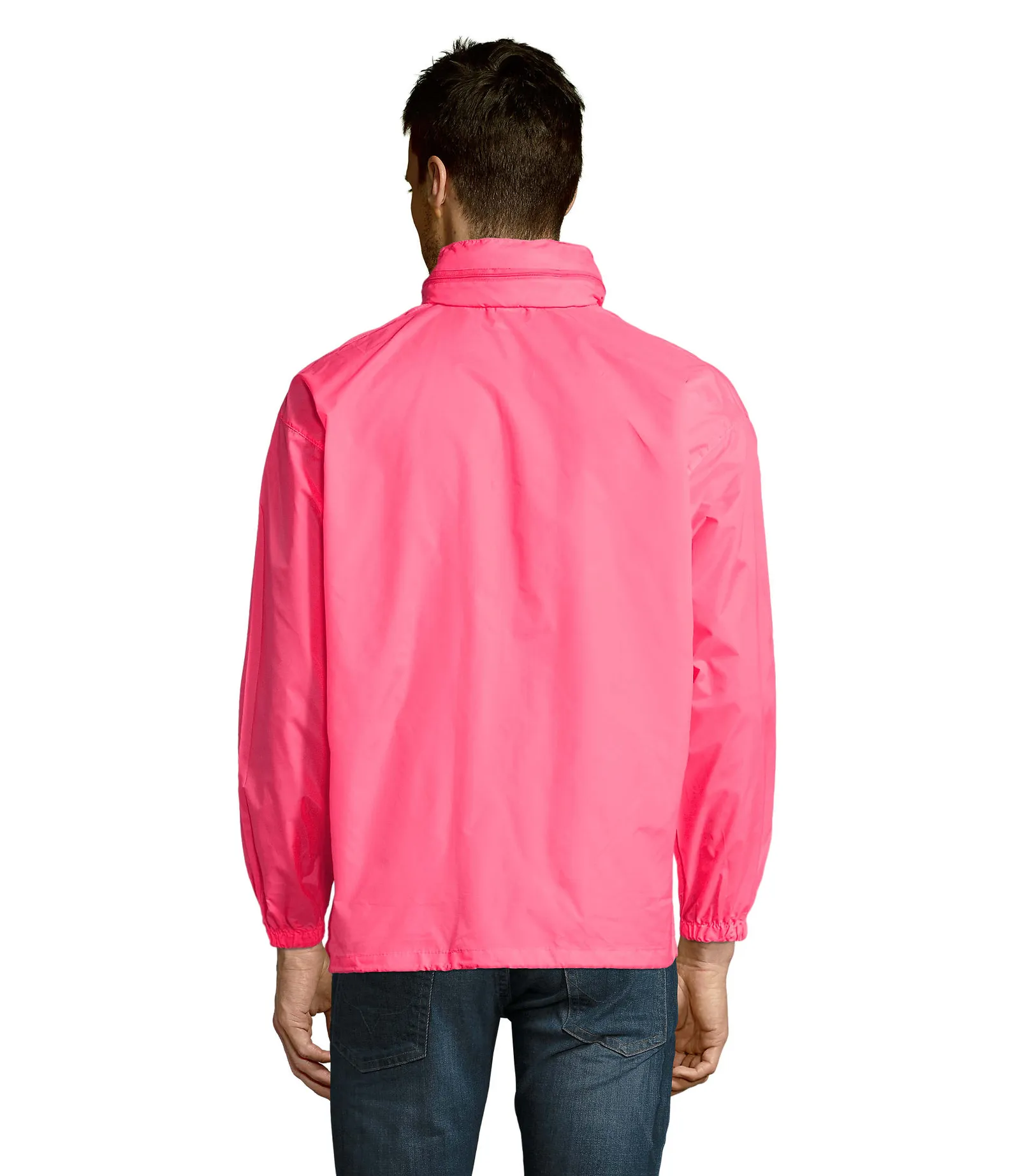 Giacca antivento SOL'S Surf, Neon pink 2, su modello, retro