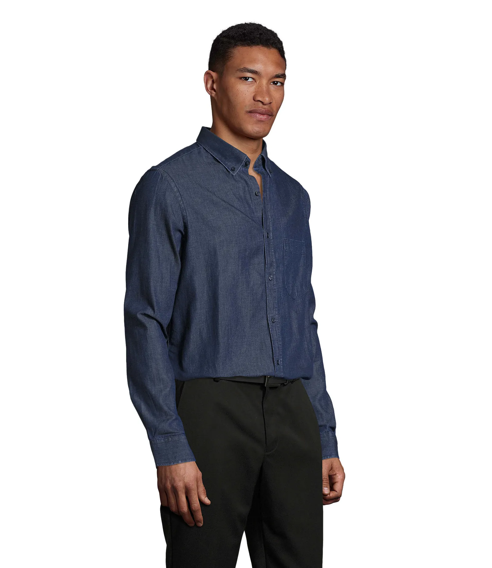 Camicia manica lunga SOL'S Barry Men, Raw denim, su modello, lato