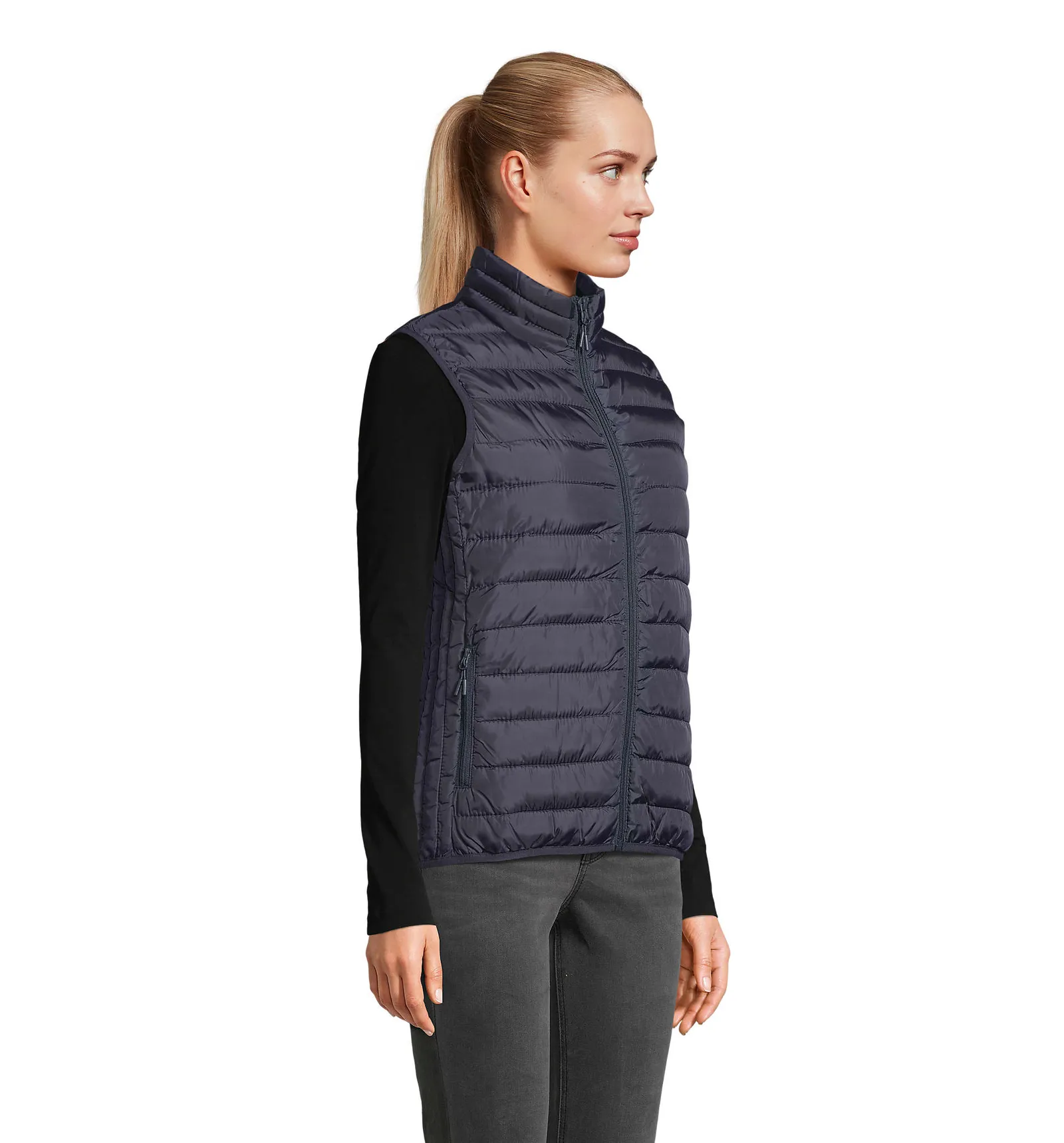 Gilet SOL'S Stream BW Women, French navy, su modello, lato