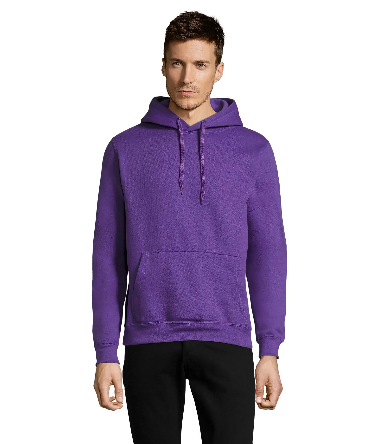 Felpa con cappuccio SOL'S Slam, Dark purple, su modello, fronte