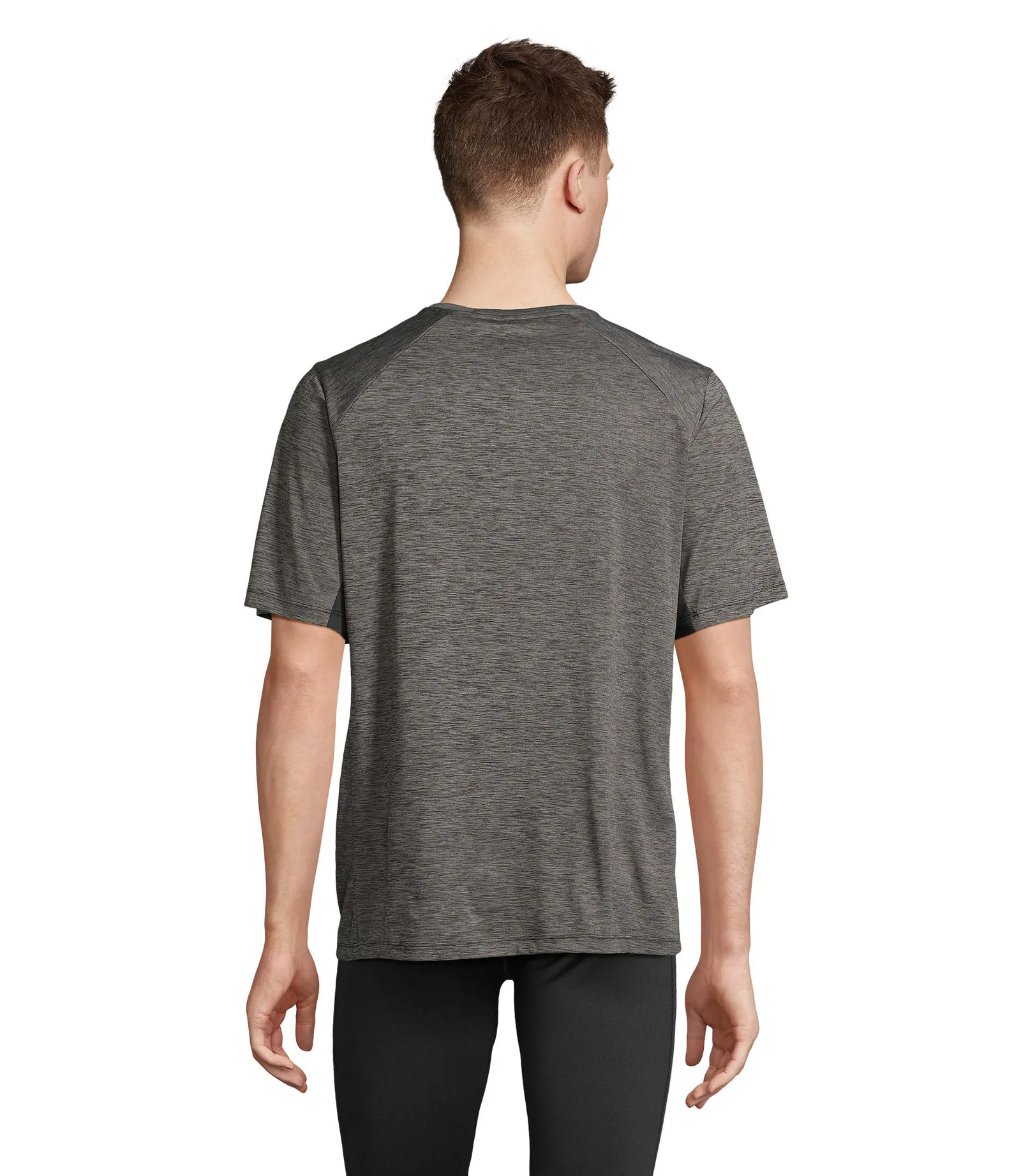 T-shirt tecnica SOL'S Storm, Mel black/black, su modello, retro
