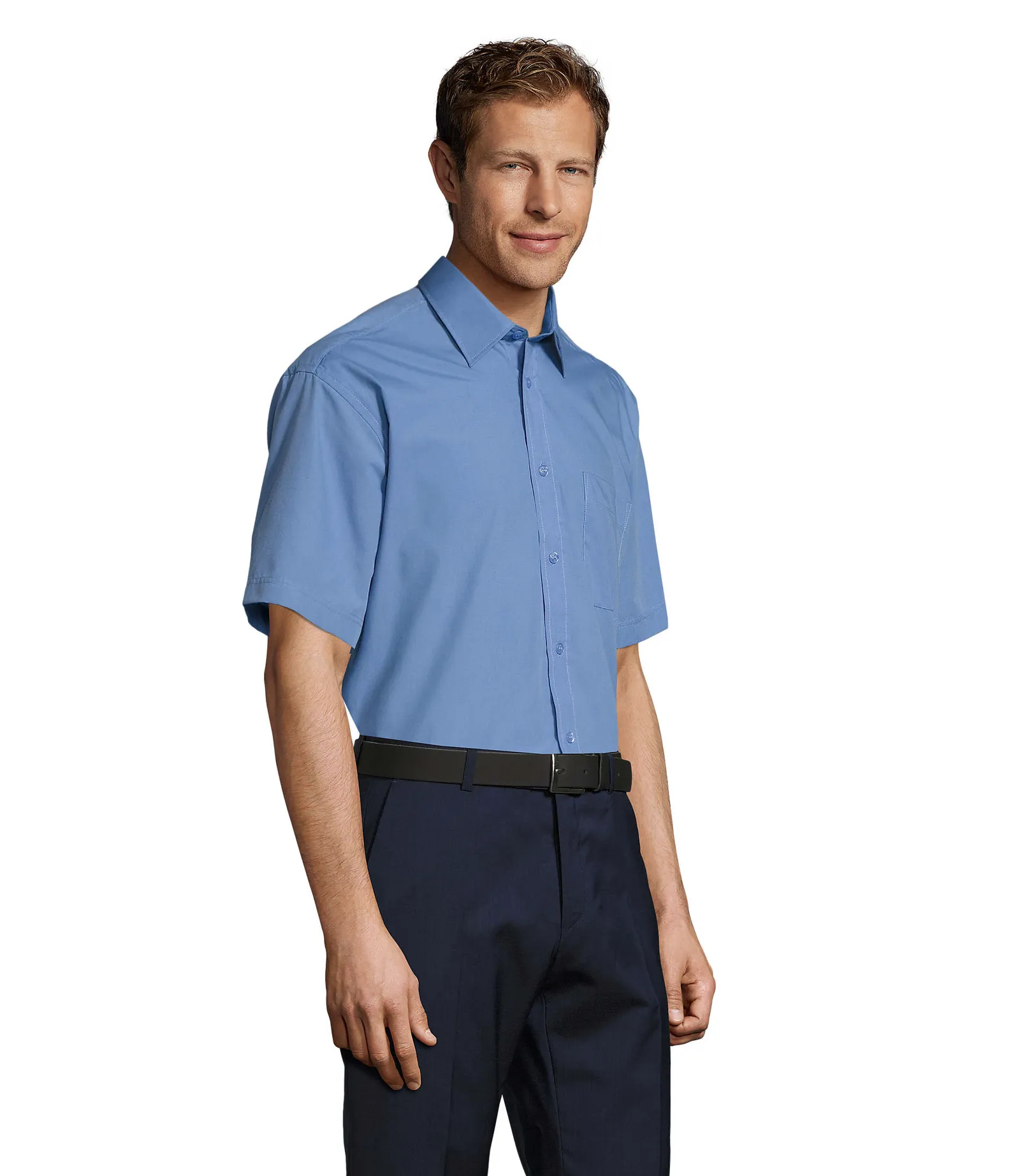Camicia manica corta SOL'S Bristol, Medium blue, su modello, lato