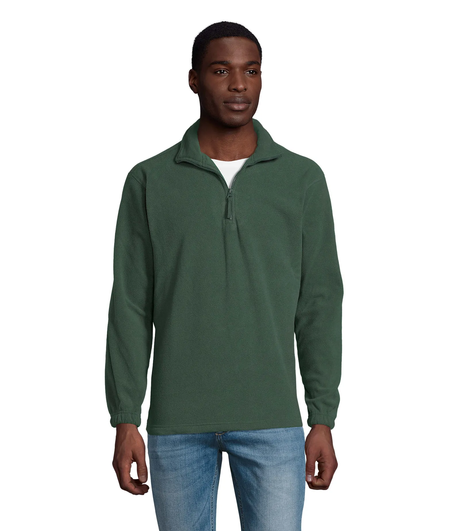 Felpa con zip SOL'S Ness, Fir green, su modello, fronte