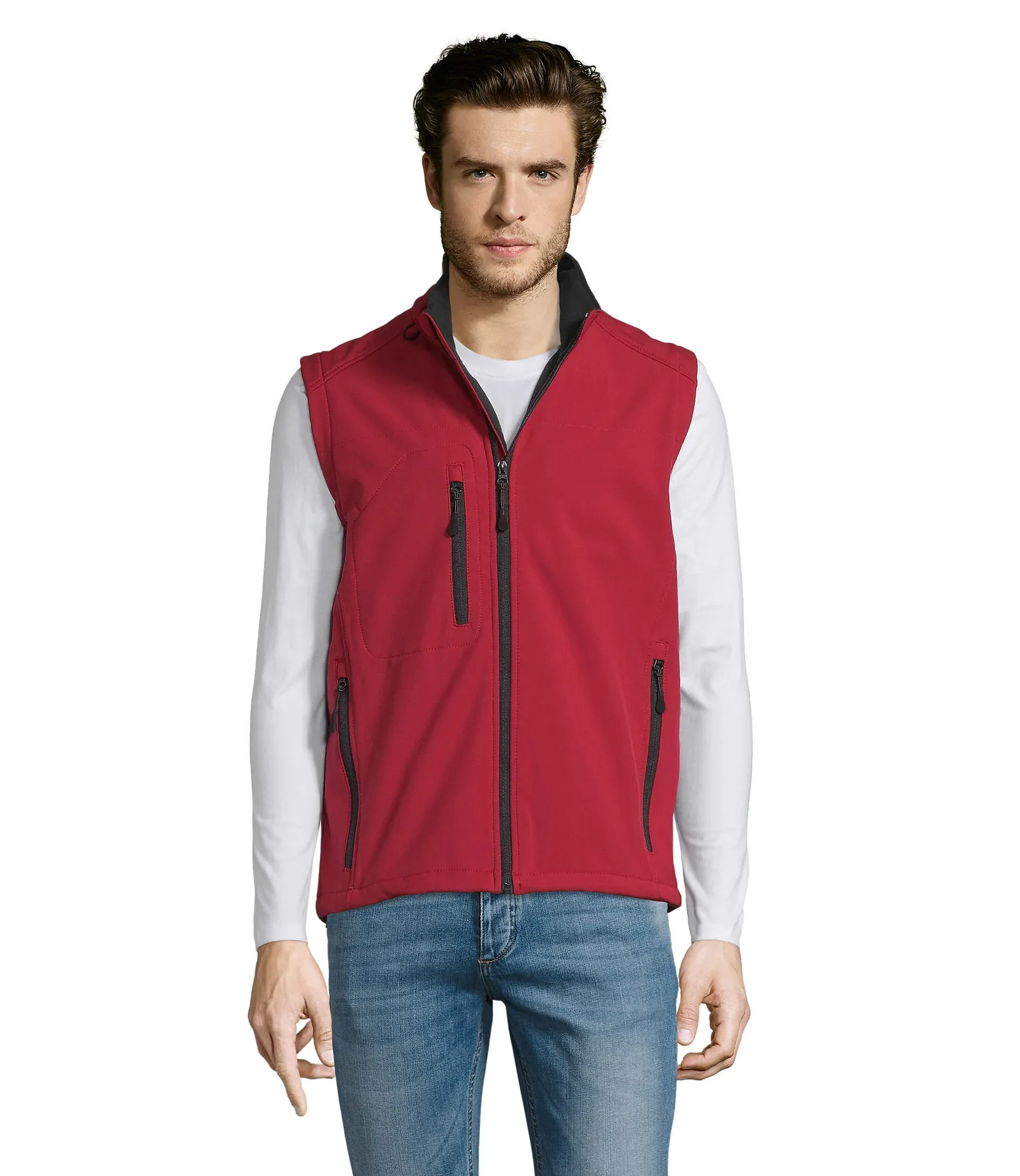 Gilet SOL'S Rallye Men, Pepper red, su modello, fronte