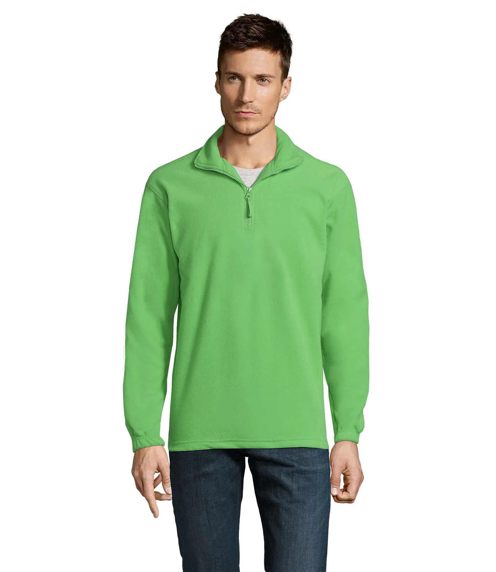 Felpa con zip SOL'S Ness, Lime, su modello, fronte