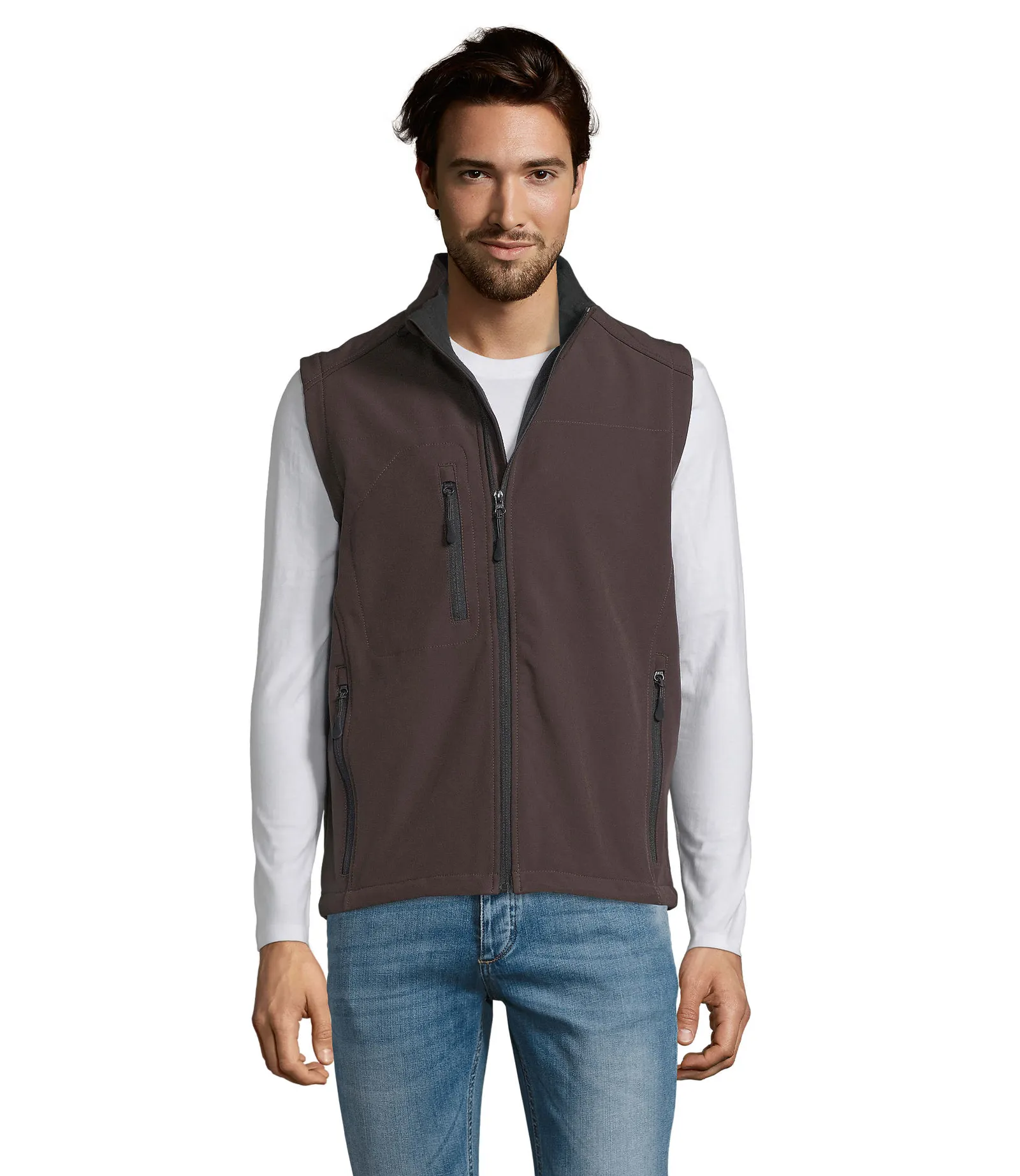 Gilet SOL'S Rallye Men, Dark chocolate, su modello, fronte