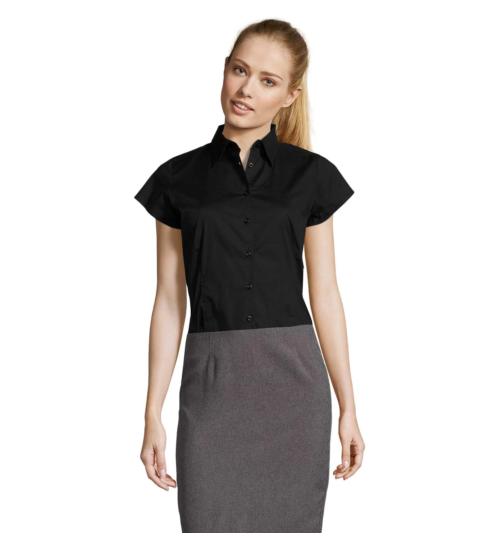 Camicia manica corta SOL'S Excess, Black, su modello, fronte