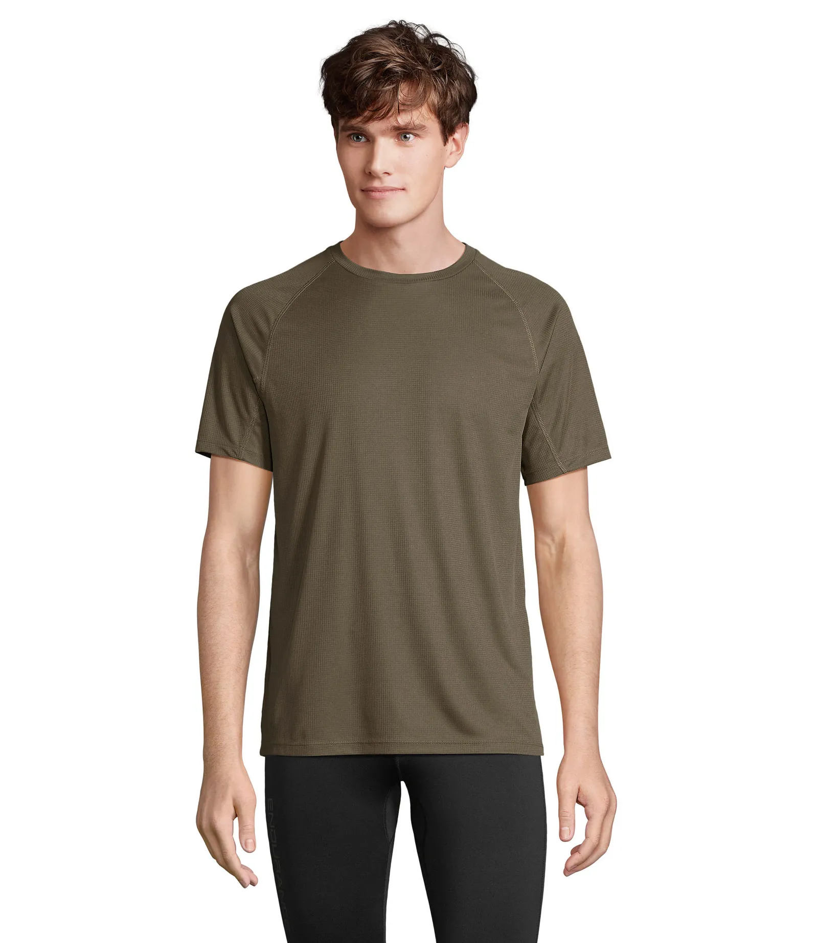T-shirt tecnica SOL'S Vortex, Army, su modello, fronte