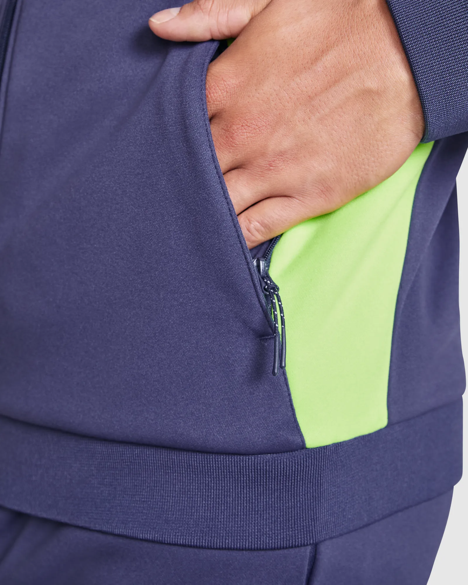 Felpa con zip Roly Leros, Verde Felce/Blu Navy, dettaglio 3
