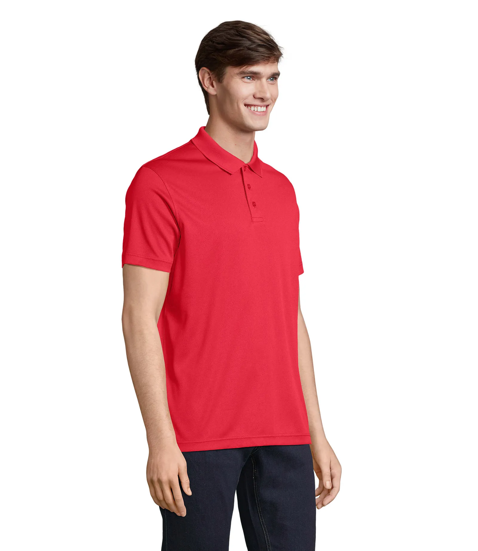 Polo tecnica SOL'S Pitcher, Red, su modello, lato