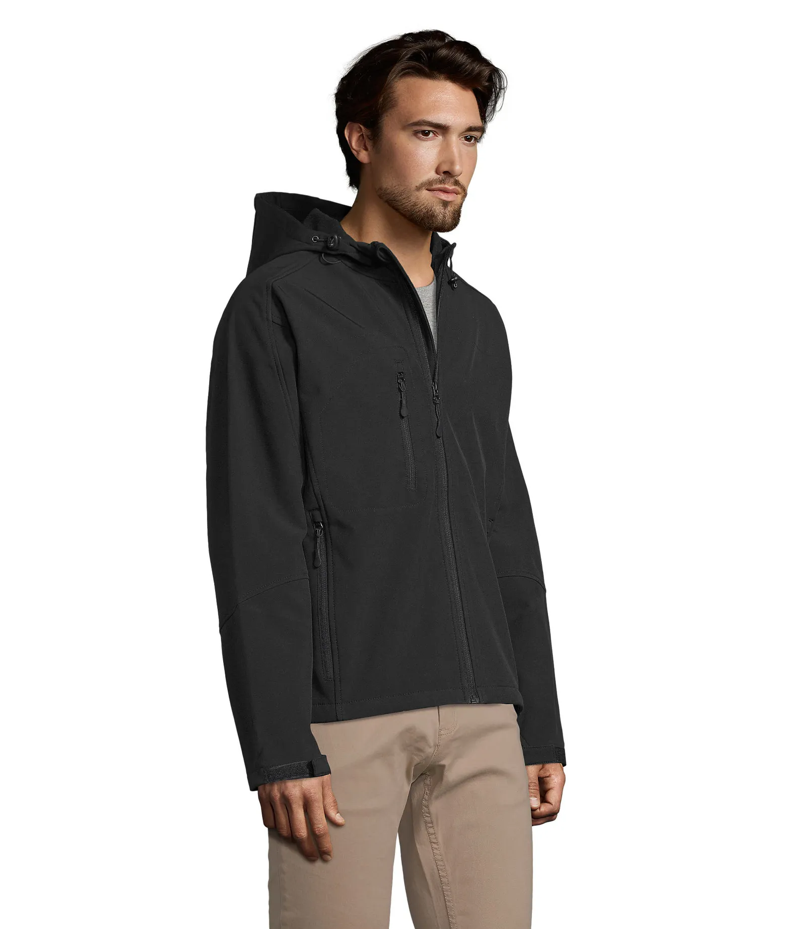 Softshell SOL'S Replay Men, Black, su modello, lato