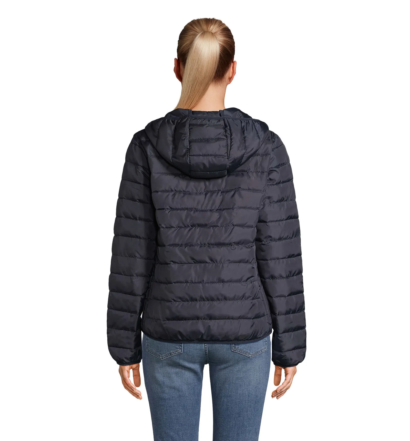 Giubbotto SOL'S Stream Hooded Women, French navy, su modello, retro