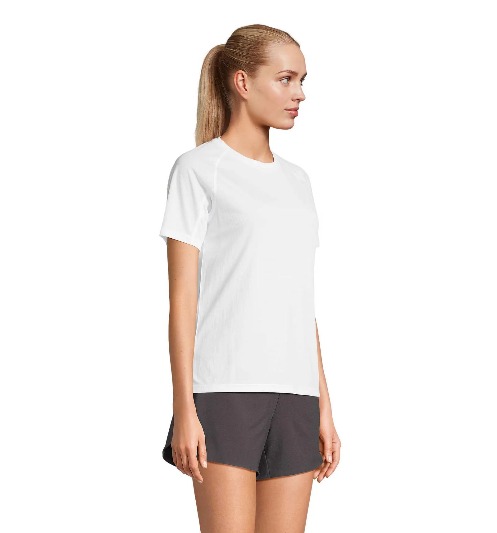 T-shirt tecnica SOL'S Vortex Women, White, su modello, lato