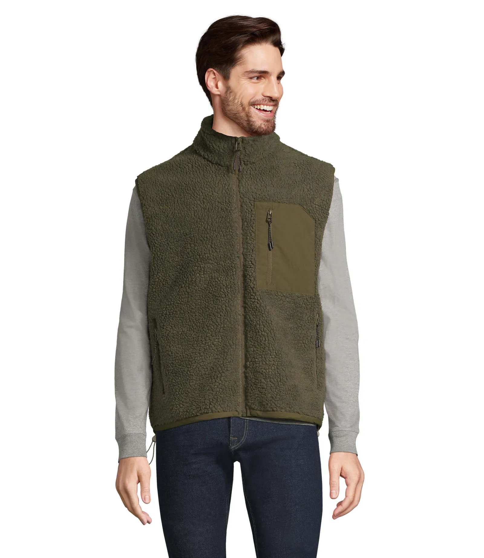 Gilet SOL'S Fury BW, Army/dark army, su modello, fronte